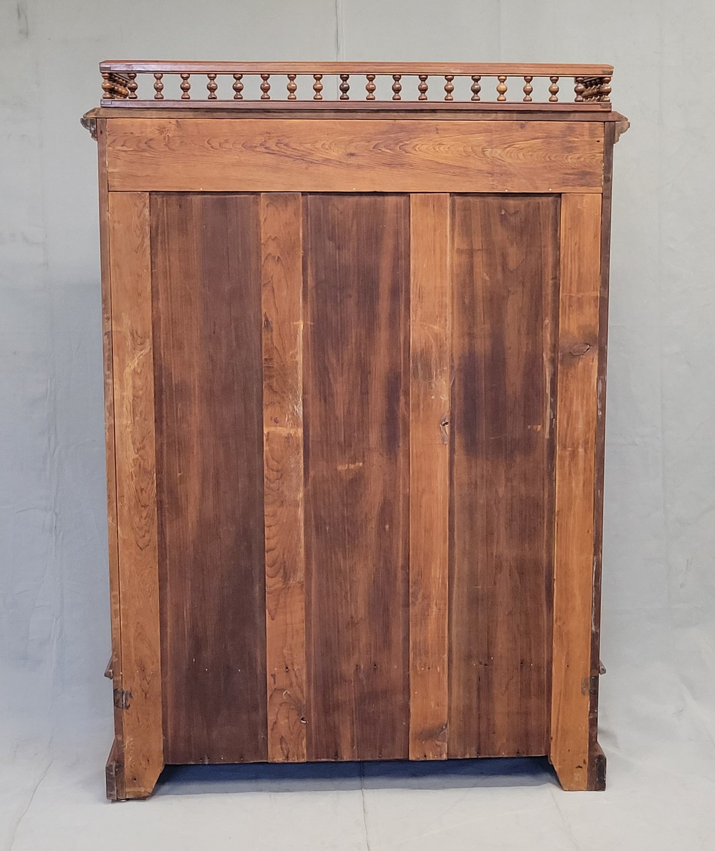 Antique Walnut Glass Door Bookcase With Blue Interior
