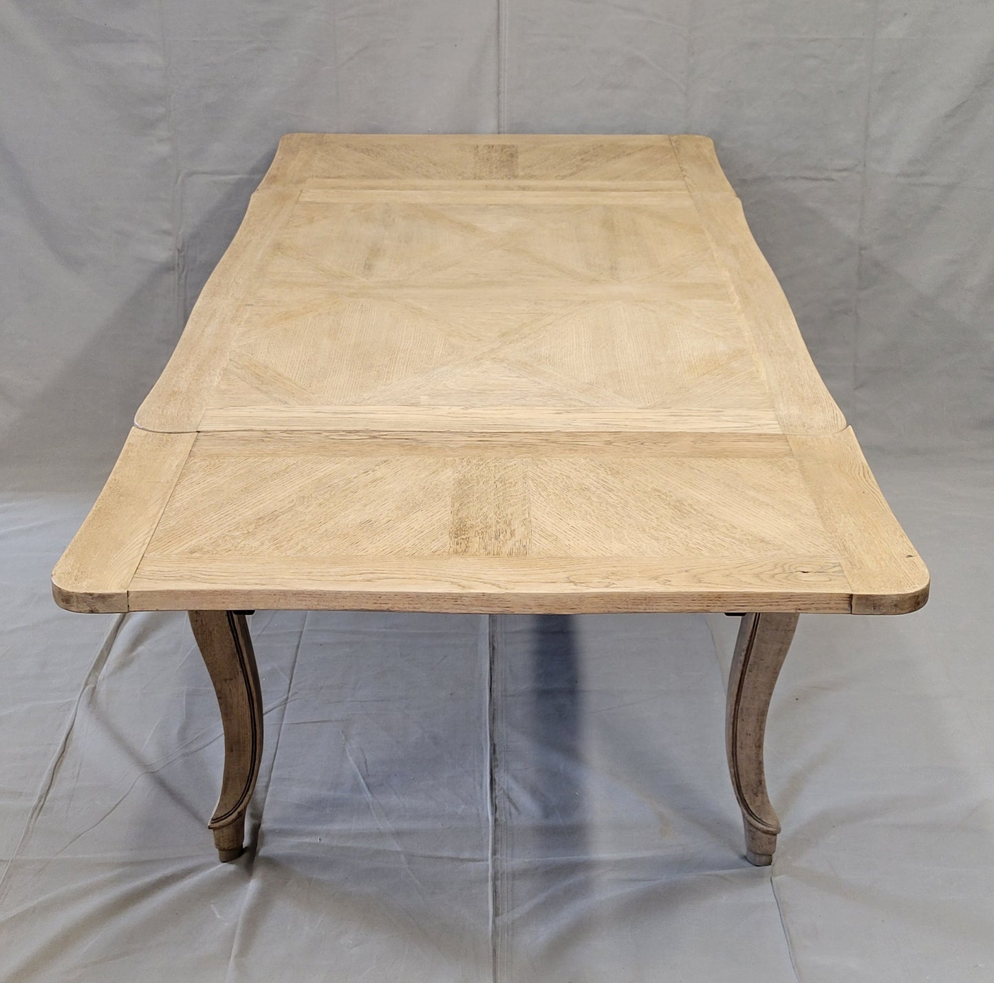 Antique 1920s French Bleached Oak Parquet Top Draw Leaf Table