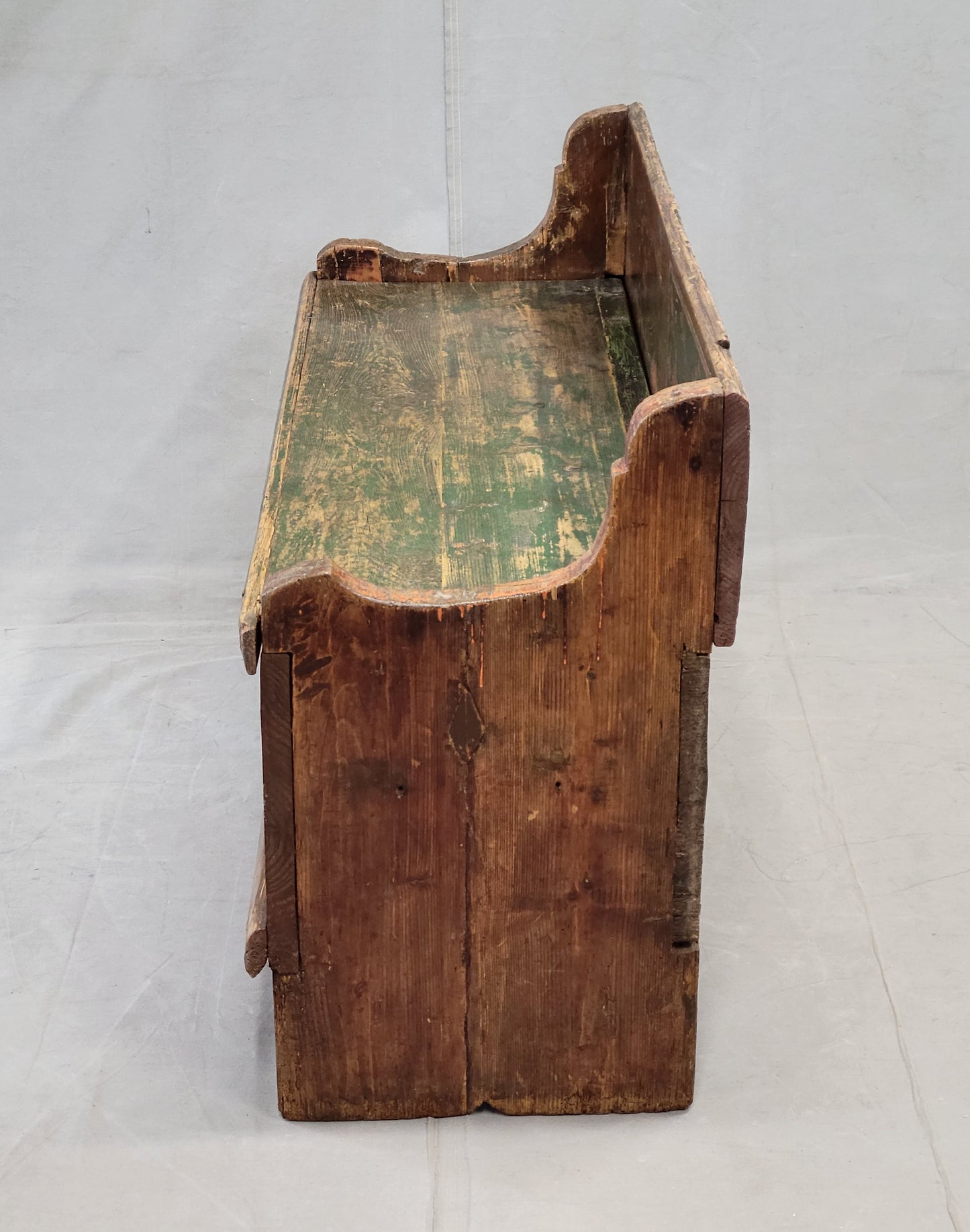 Antique Late 1800s Romanian Painted Pine Storage Bench
