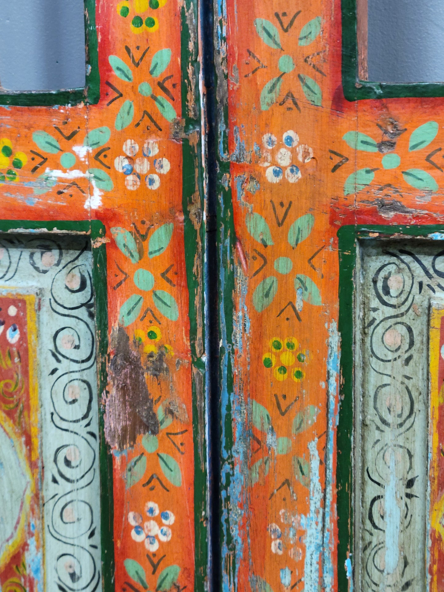 Antique Painted Indian Dog Gates Wall Hanging