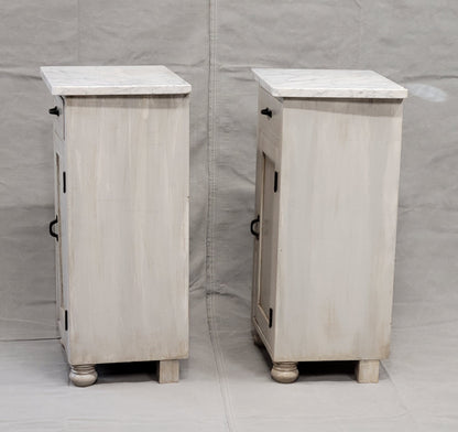Pair of Vintage Painted Pine Nightstands With Carrera Marble Tops