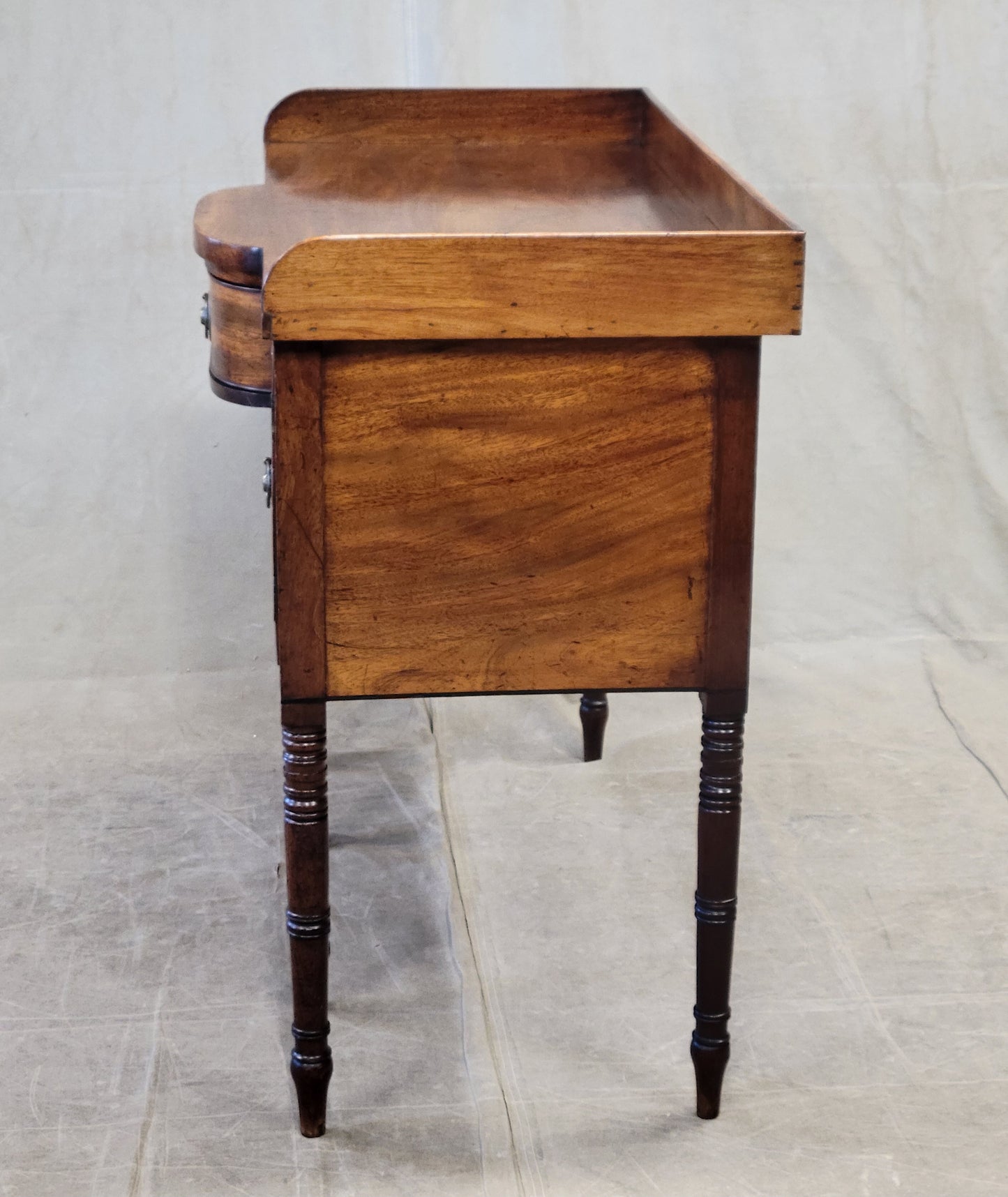 Antique English Mahogany Hepplewhite Style Bowfront Buffet With Brass Pulls