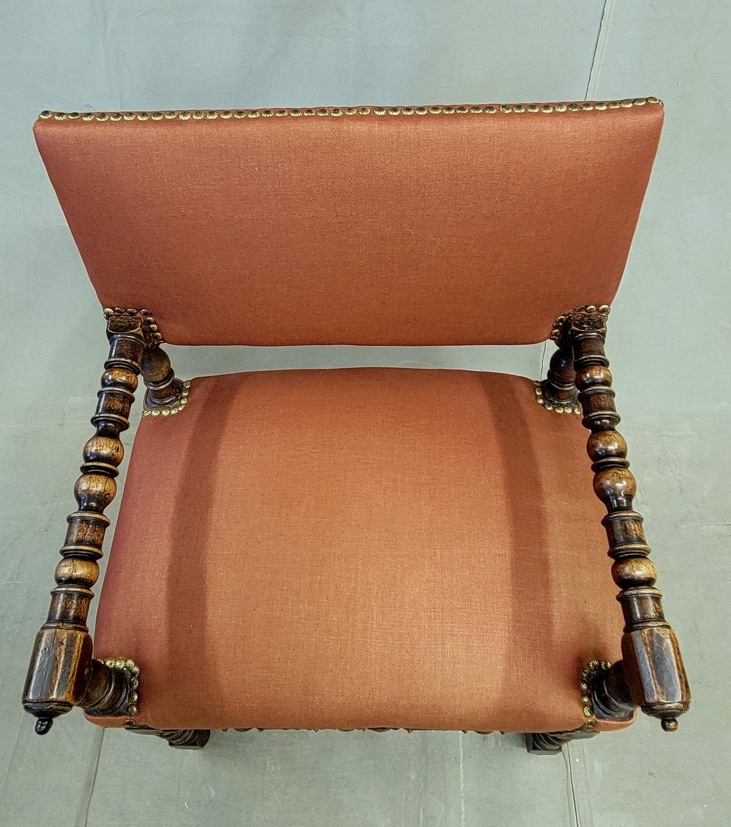 Antique European Renaissance Revival Chairs with Terracotta Linen Upholstery - a pair
