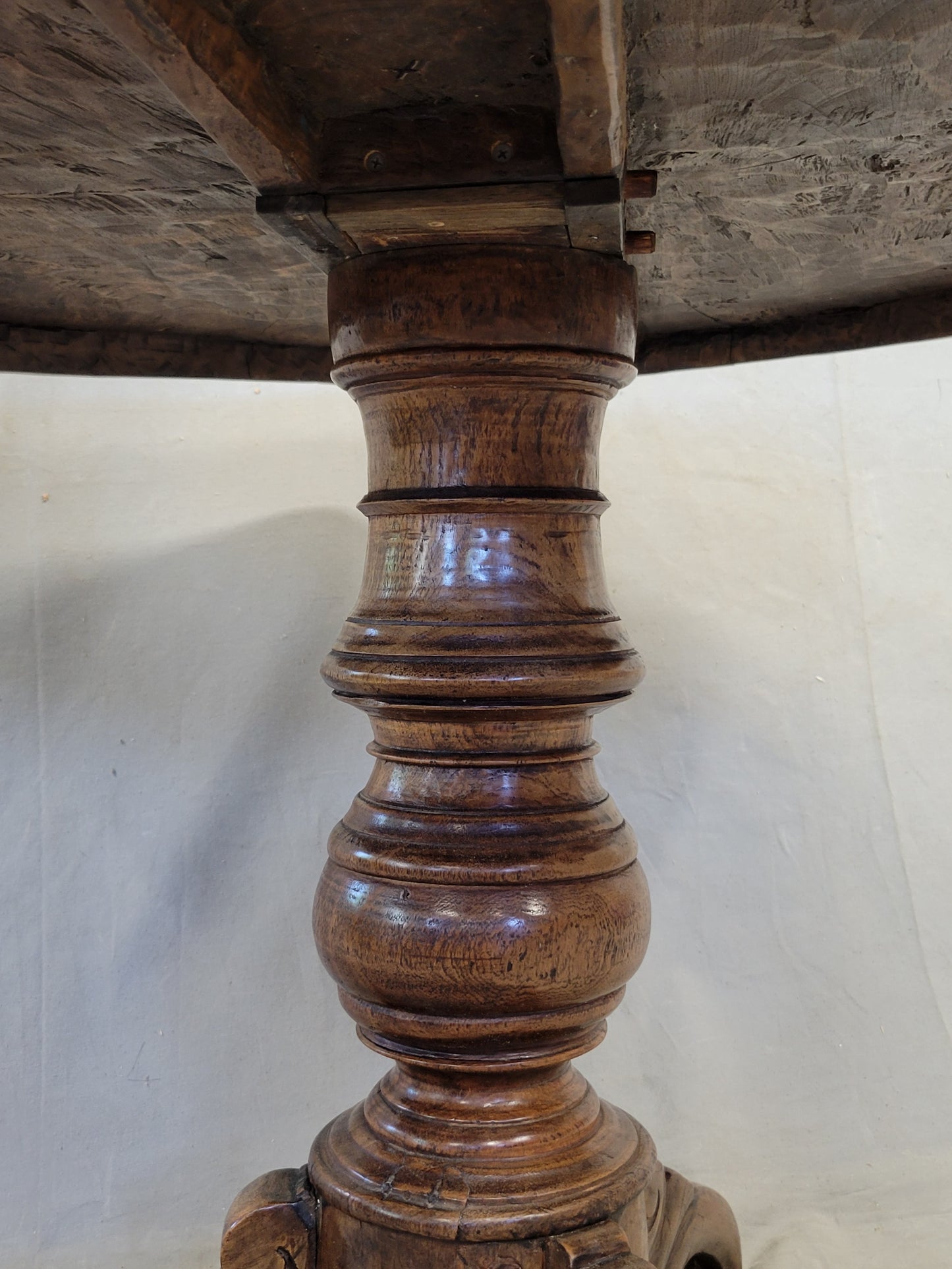 Antique Dutch Colonial Rustic Round Teak Dining Table