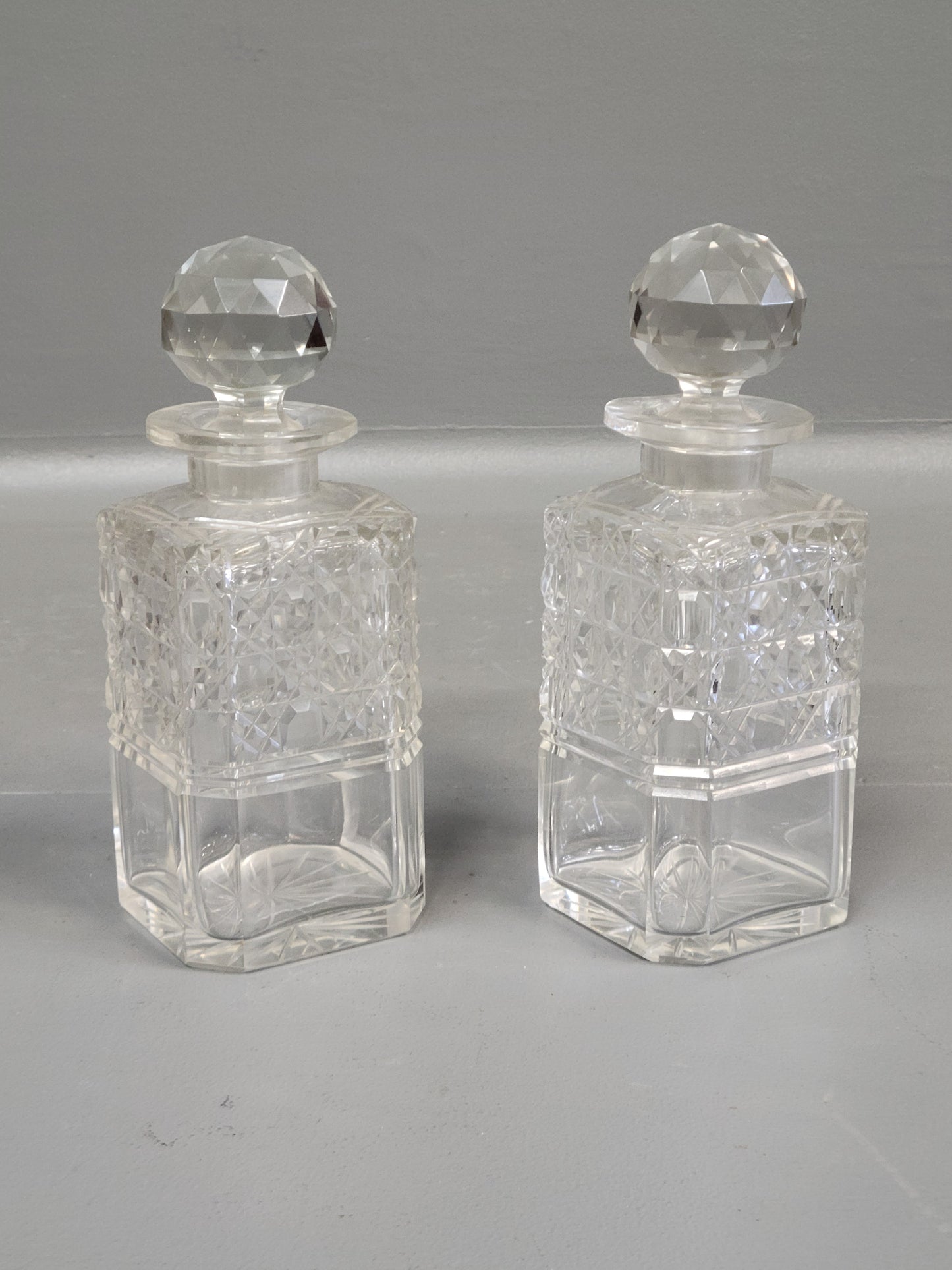 Antique Circa 1900 English Two Bottle Cut Crystal and Oak Tantalus