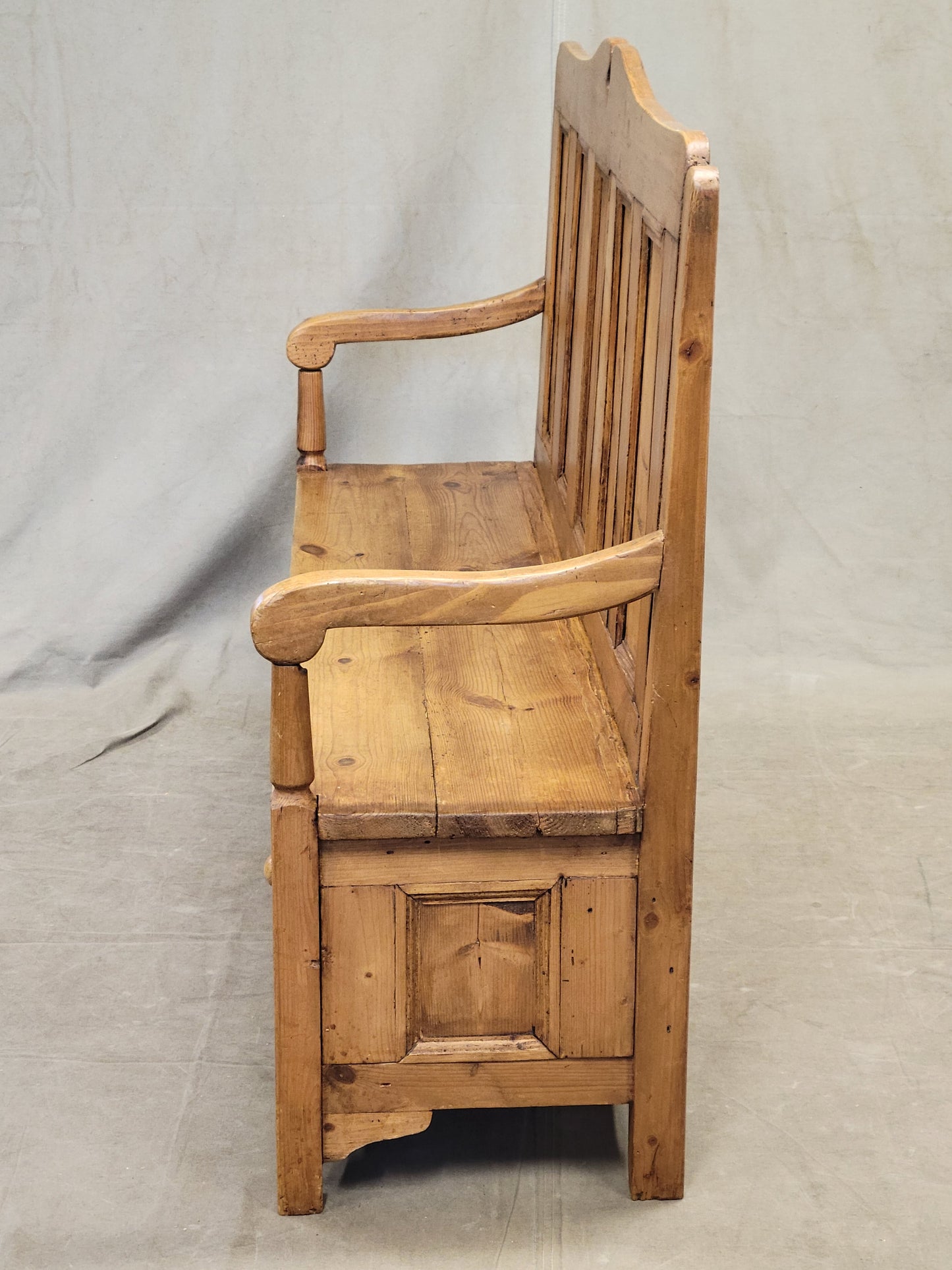 Eastern European Rustic Pine Settle Bench