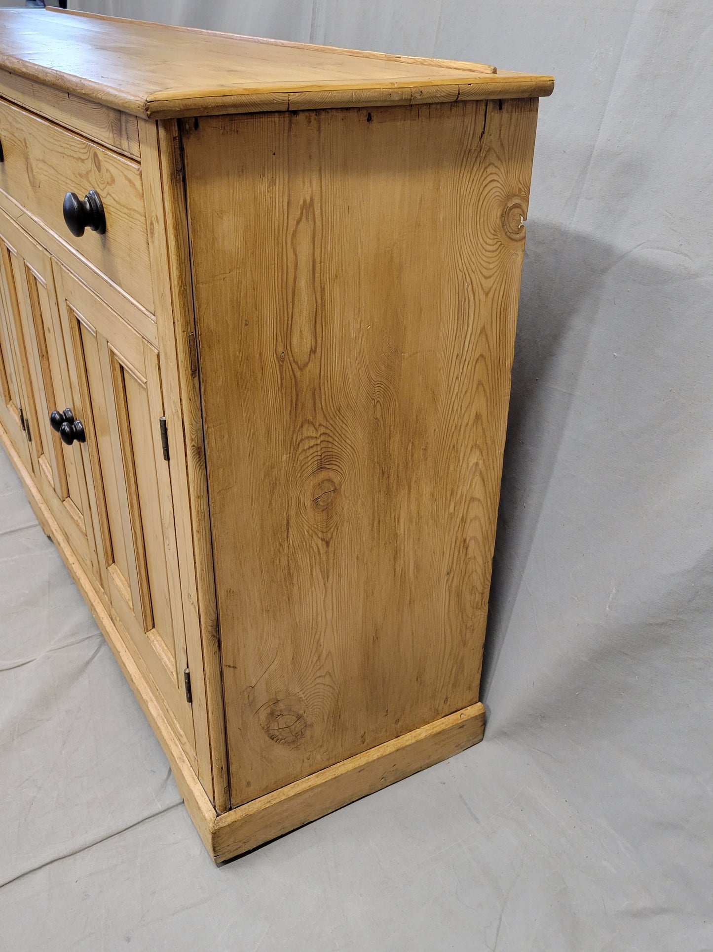 Antique English Pine Sideboard With Ebonized Knobs