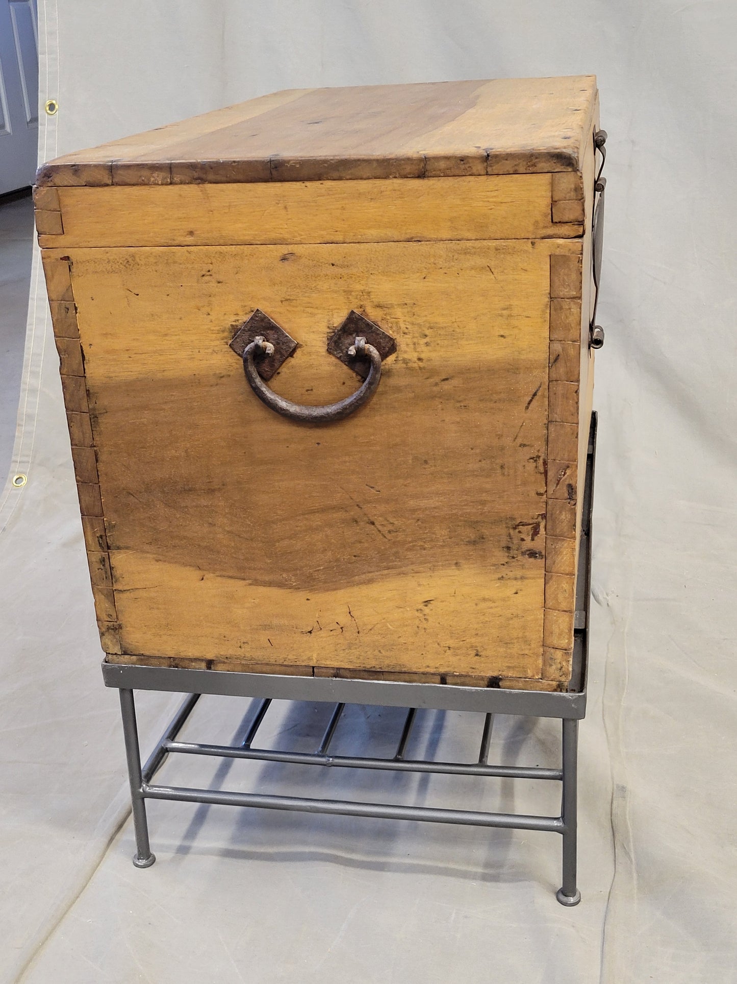 Vintage Chinese Indonesian Fitted Trunk on a Modern Steel Stand (Side Table) RL