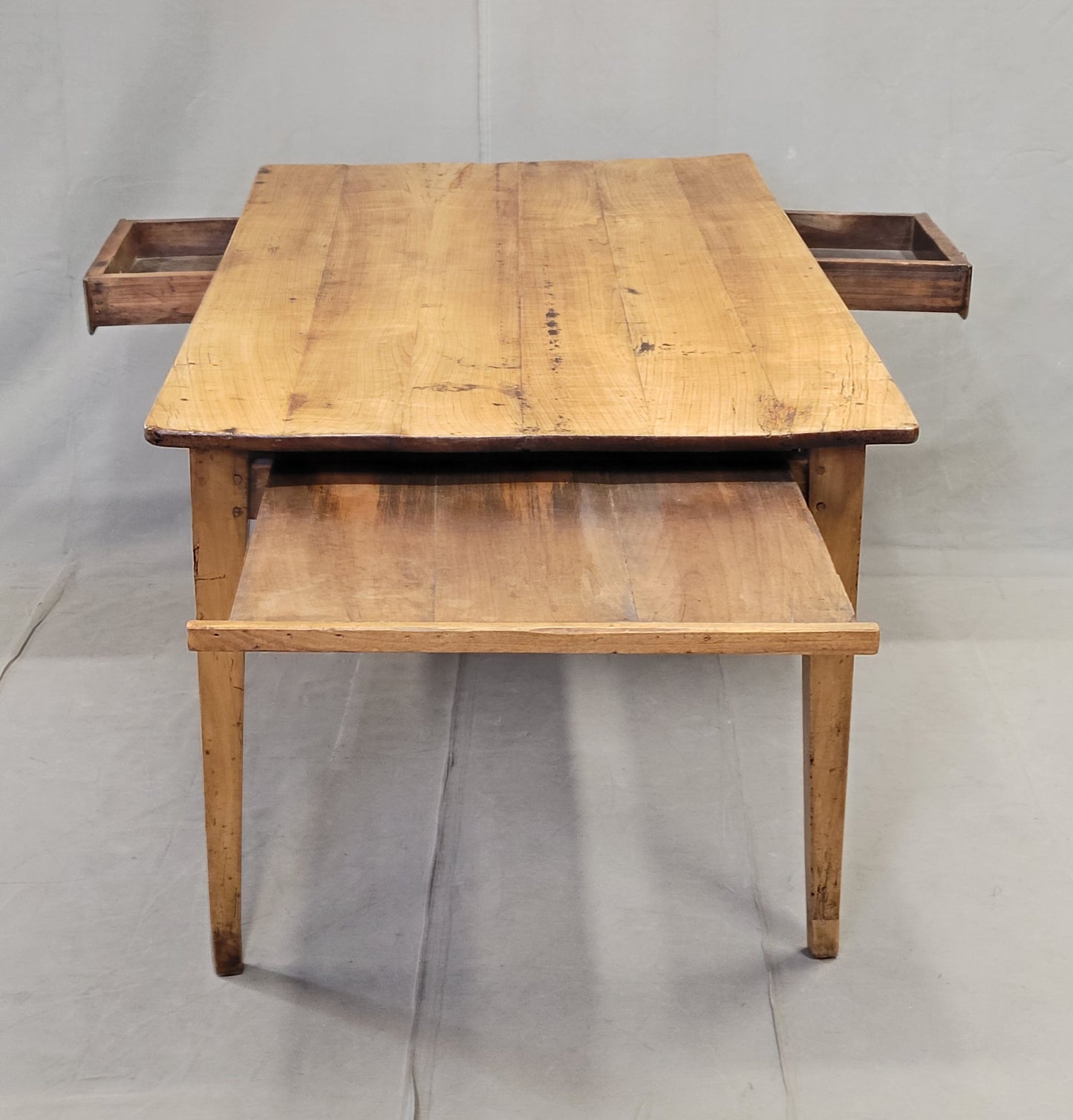 Antique French Provincial Cherry Farmhouse Table With Breadboard and Drawers
