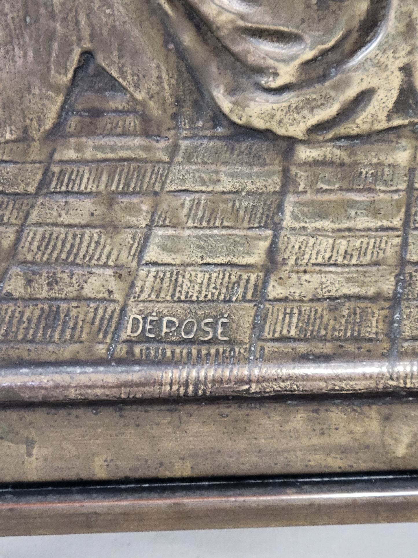 Antique French or Belgian Stamped Brass Fireplace Screen of Interior Scene