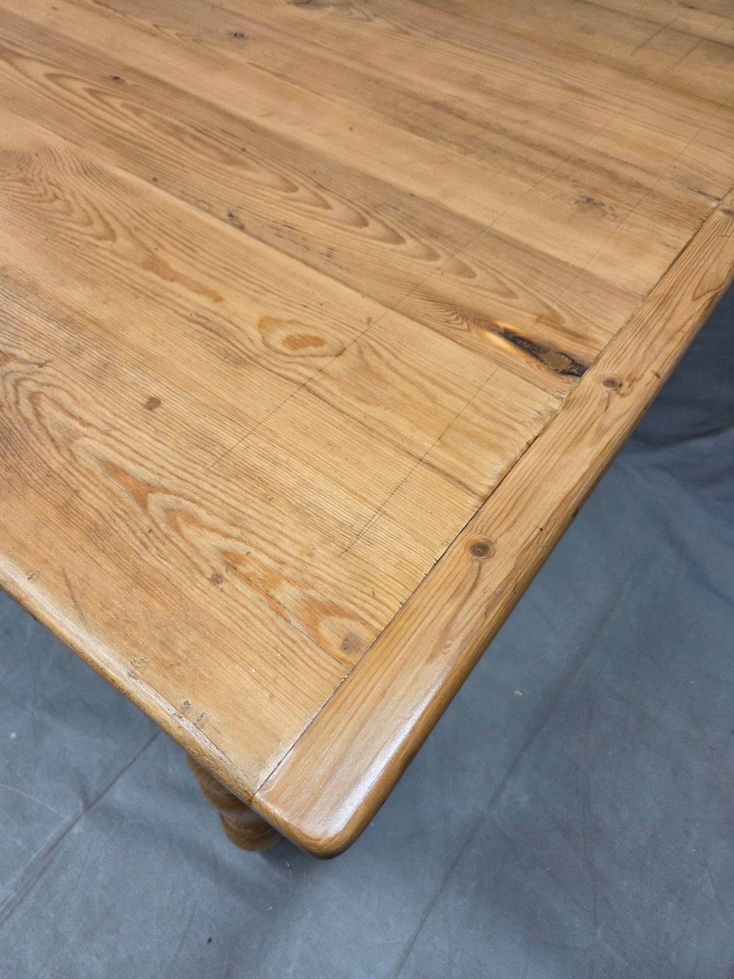 Vintage English Pine Rustic Turned Leg 8' Long Dining Farmhouse Table