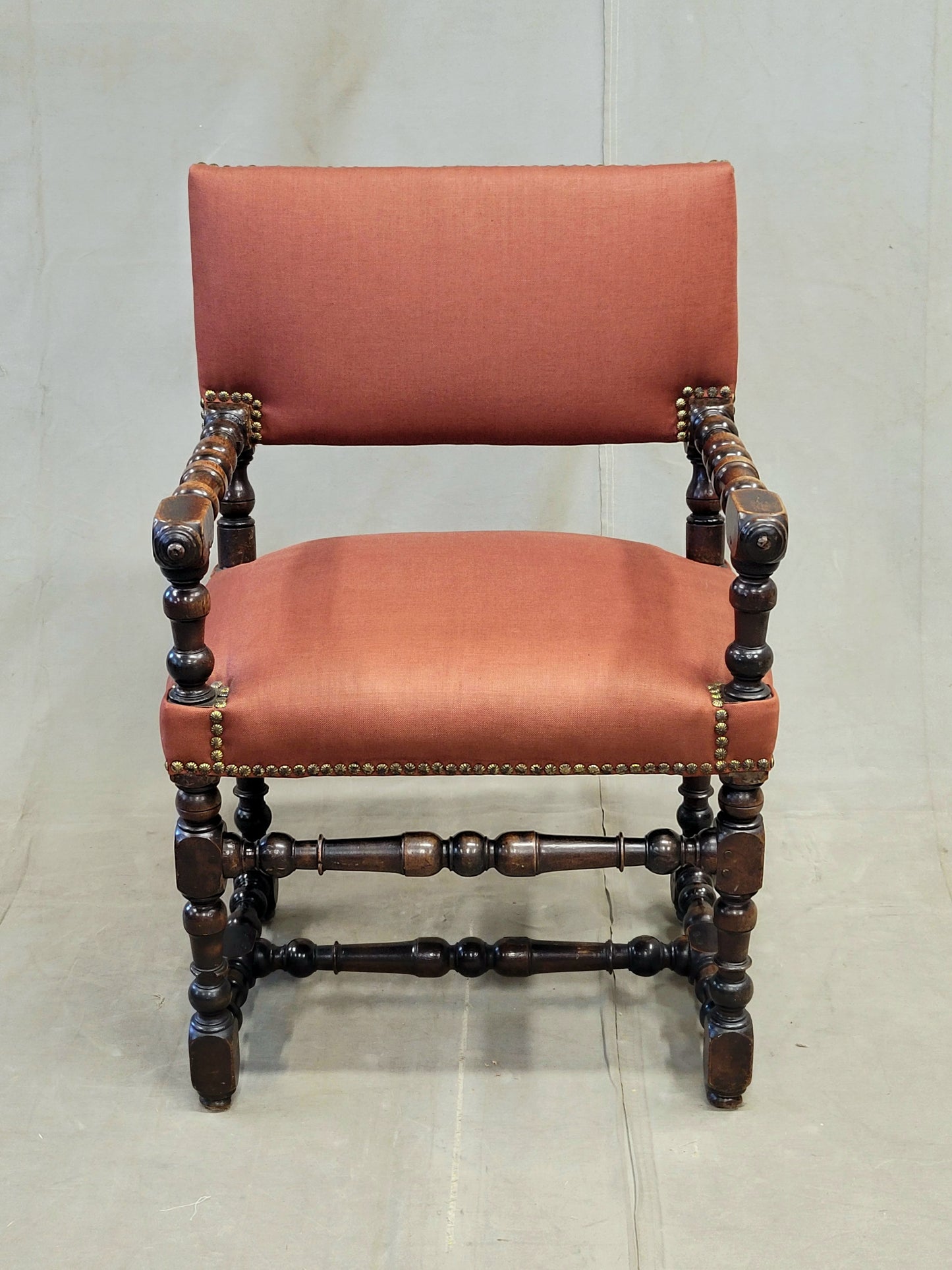 Antique European Renaissance Revival Chairs with Terracotta Linen Upholstery - a pair