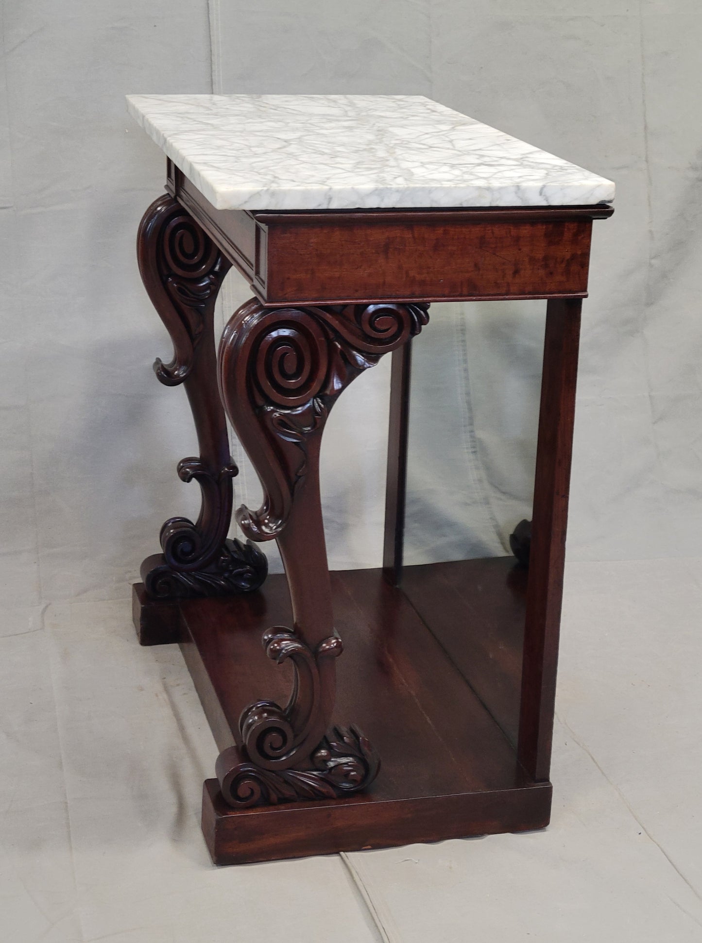 Antique 19th Century Mahogany Console Table With Carrara Marble Top