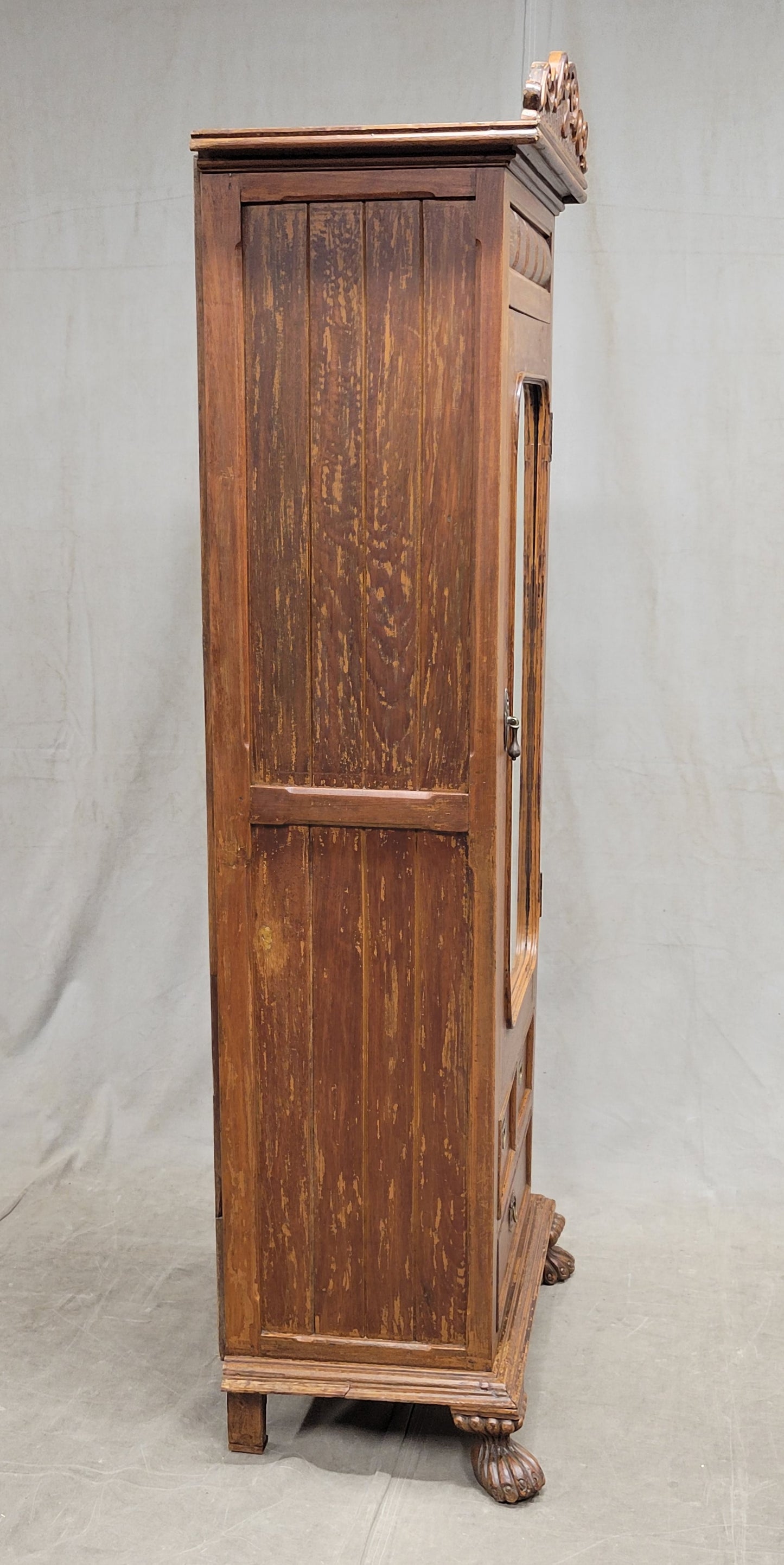 Antique Anglo Indian Teak Petite Armoire Cupboard With Mirror