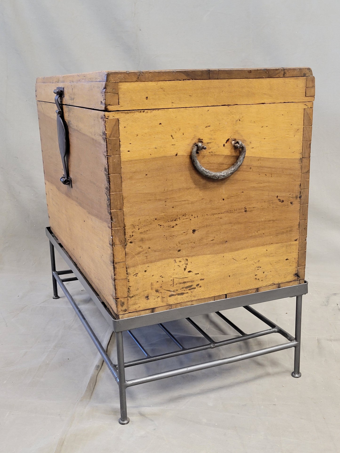 Vintage Chinese Indonesian Fitted Trunk on a Modern Steel Stand (Side Table) RL