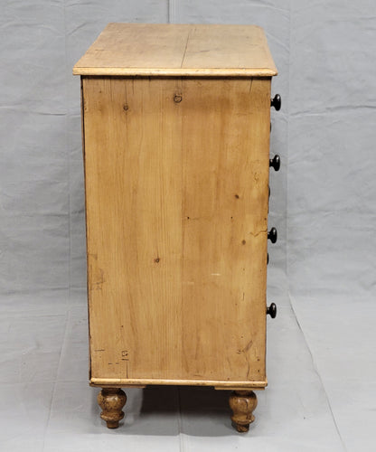 Antique English Edwardian Circa 1900 Scrubbed Pine Dresser Chest of Drawers With Turnip Feet