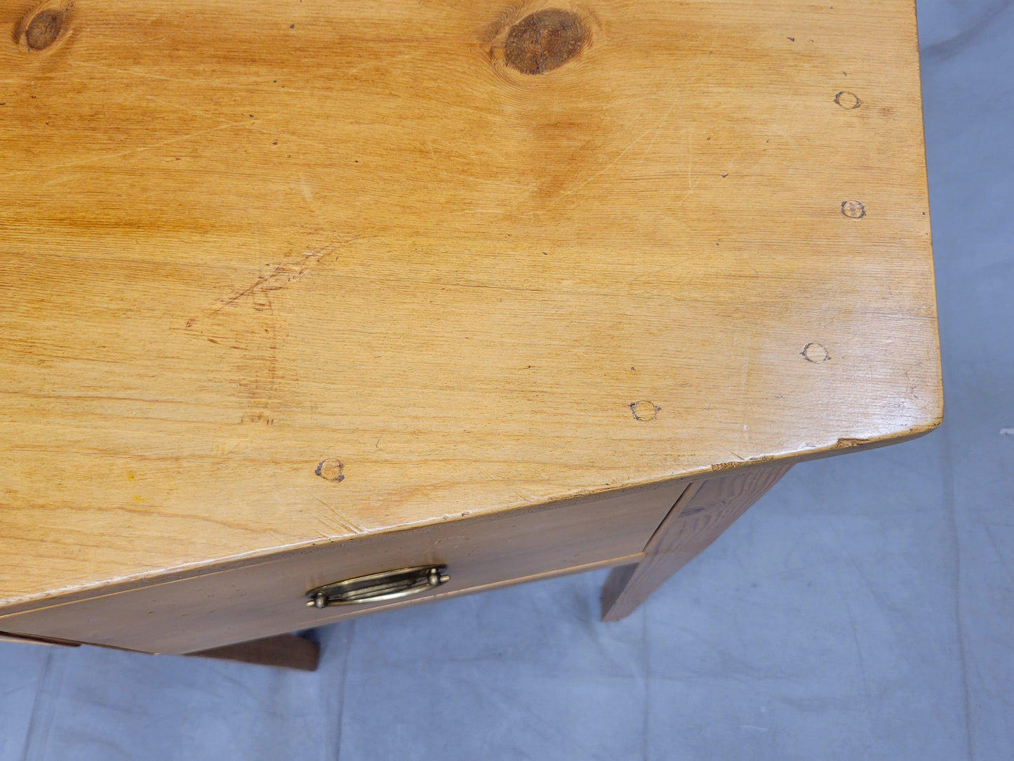 Vintage Shaker Style Pine Console Sideboard Buffet With Brass Pulls
