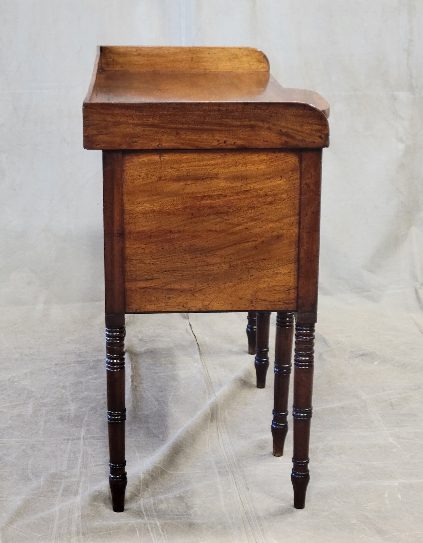 Antique English Mahogany Hepplewhite Style Bowfront Buffet With Brass Pulls