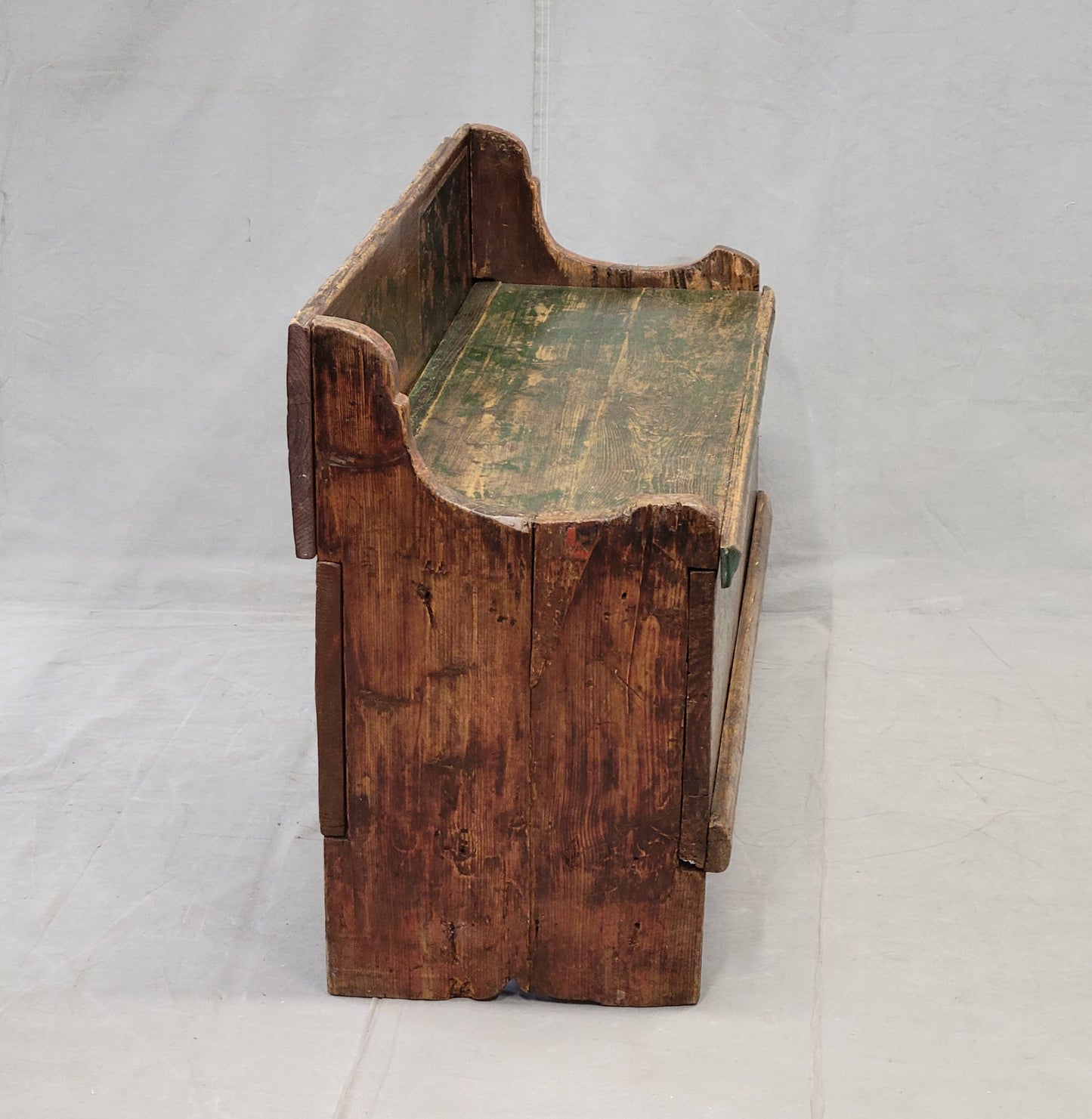 Antique Late 1800s Romanian Painted Pine Storage Bench