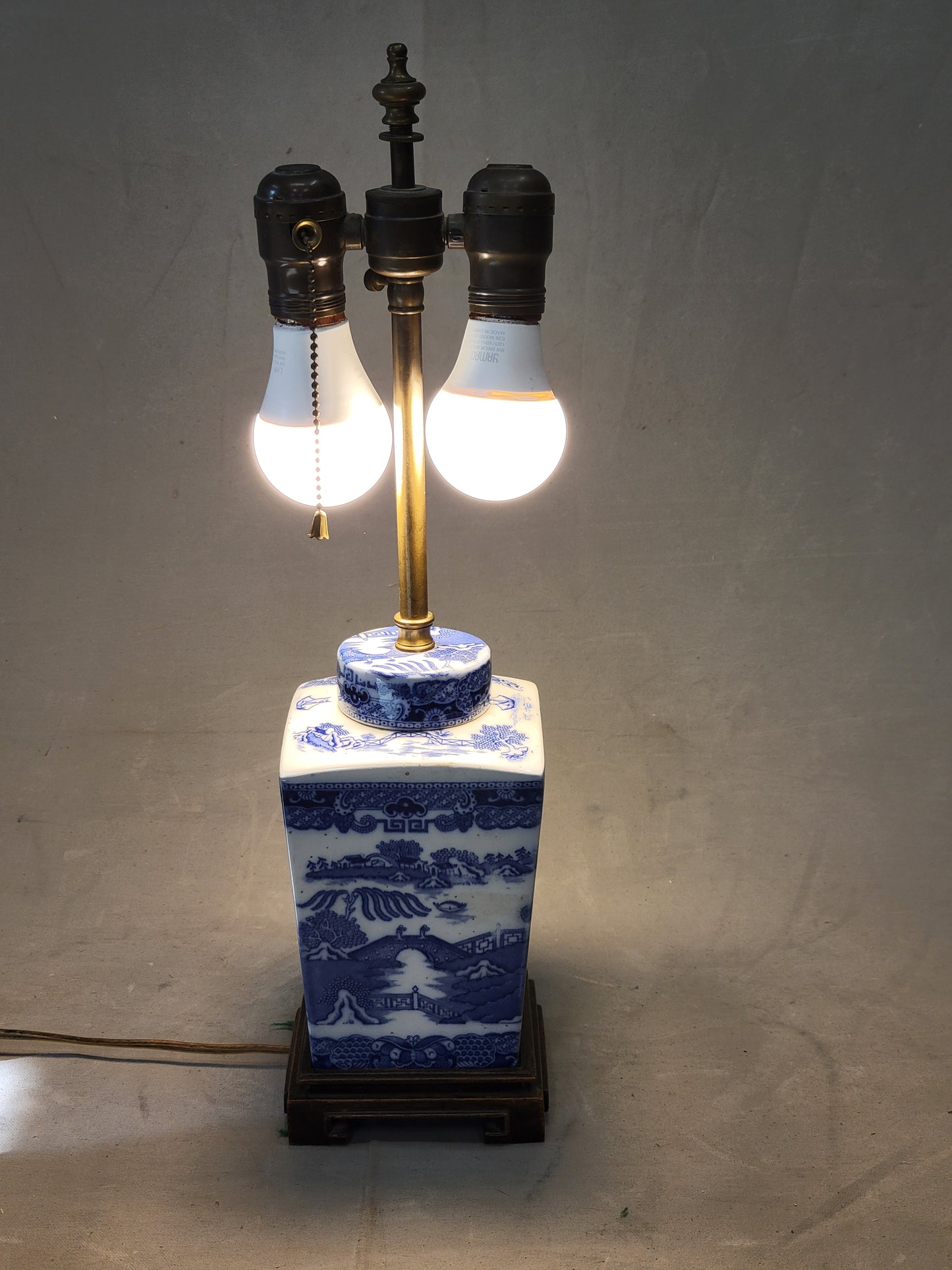 Vintage Blue Willow Lamps With Silk Lampshades - a Pair