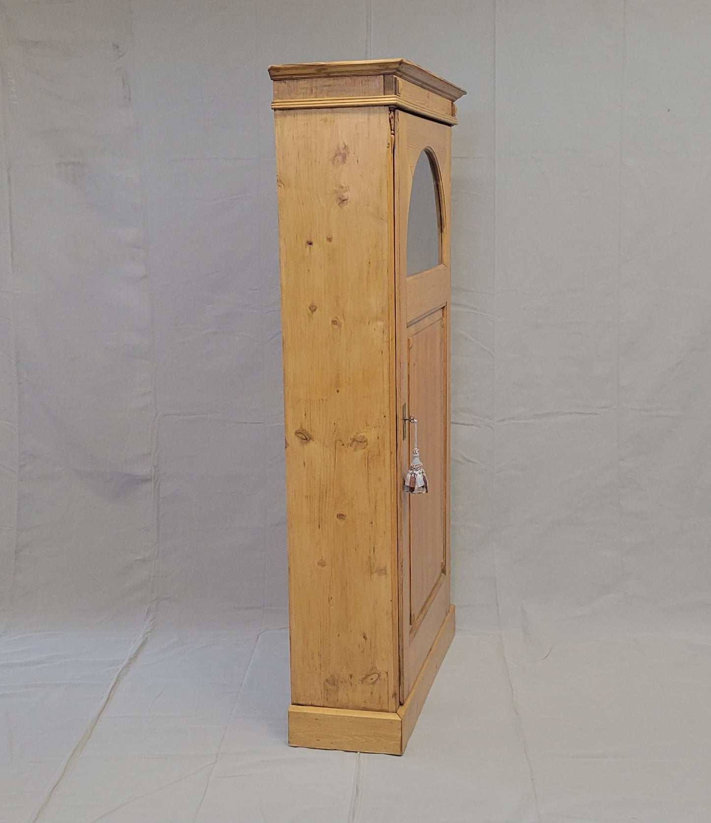 Antique Dutch Pine Single Door Bookcase Cabinet With Glass Inset