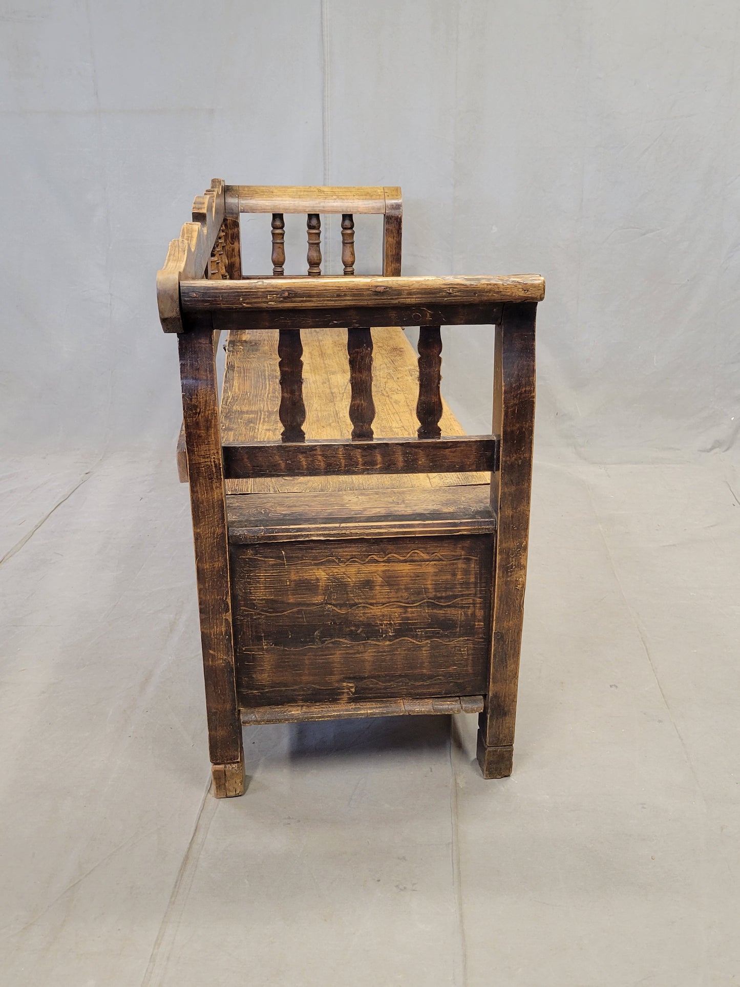 Antique 1926 Pine Eastern European Storage Bench with Original Paint