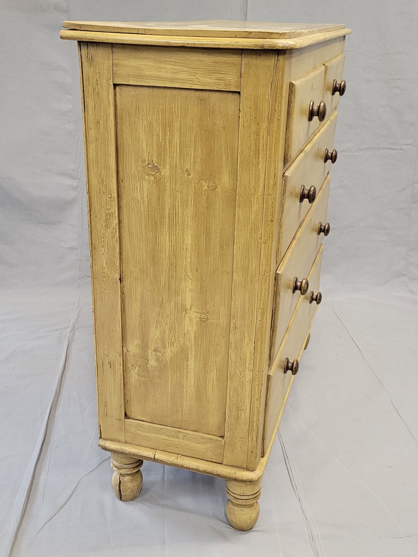 Antique English Edwardian Circa 1900 Painted Pine Dresser Chest of Drawers With Turned Feet