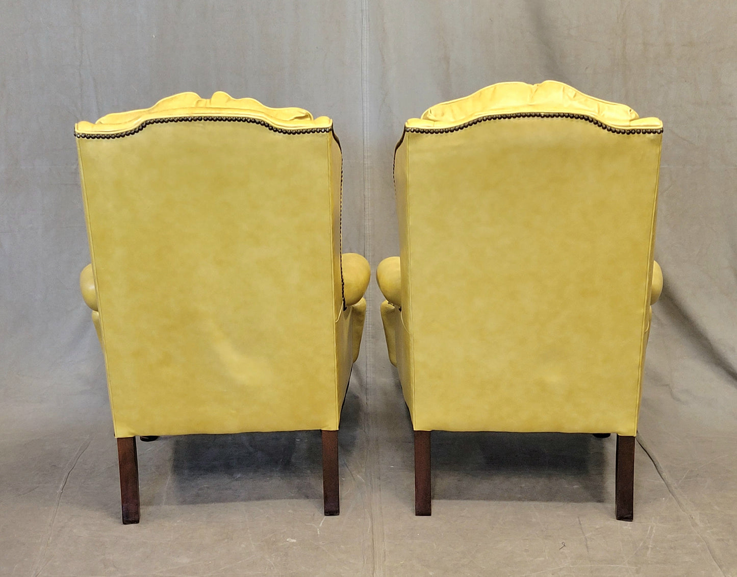 Vintage Classic Brand Top Grain Yellow Leather Chesterfield Chairs - a Pair