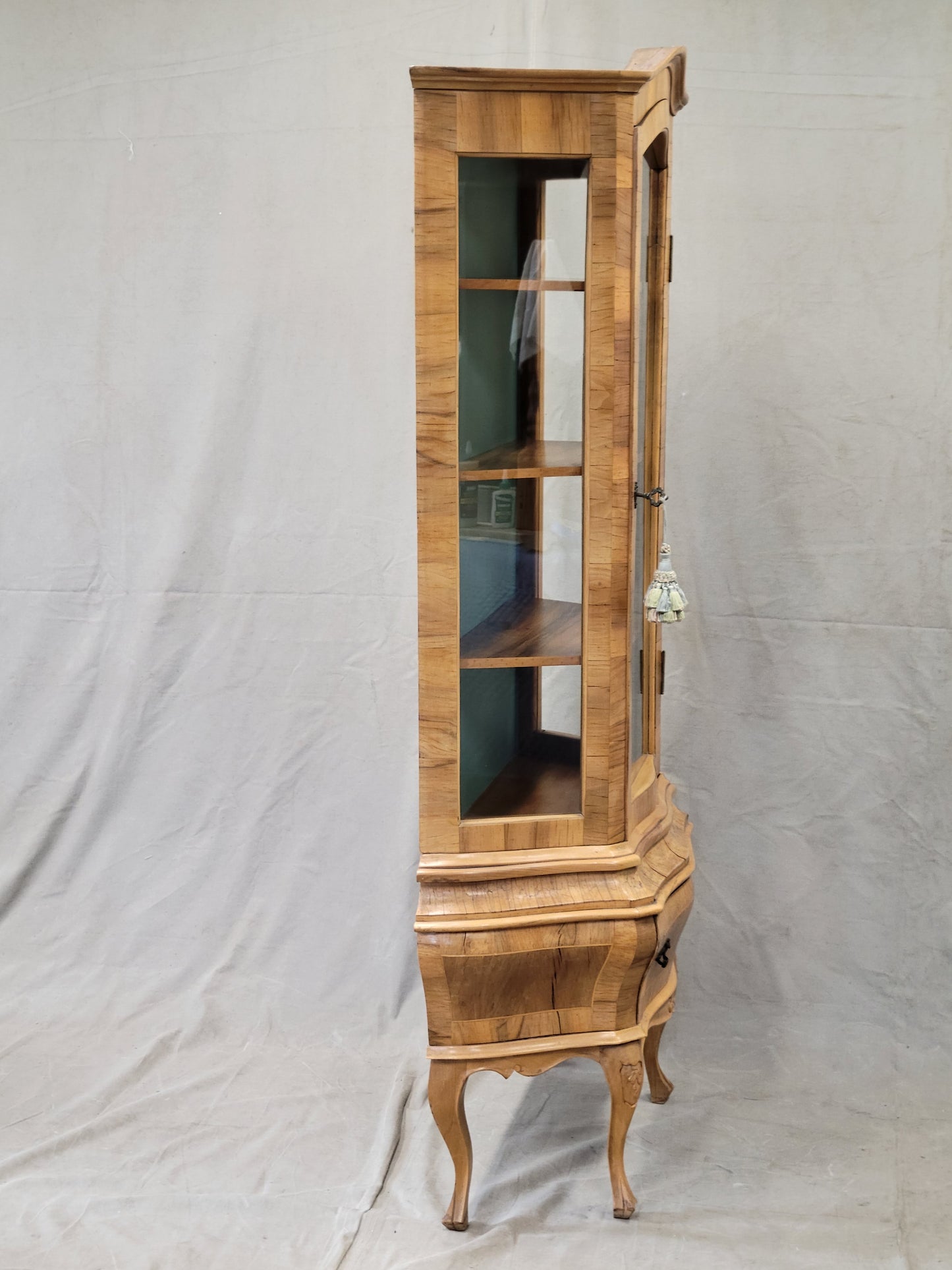 Vintage French Provincial Style Aqua Verdigris China Cabinet