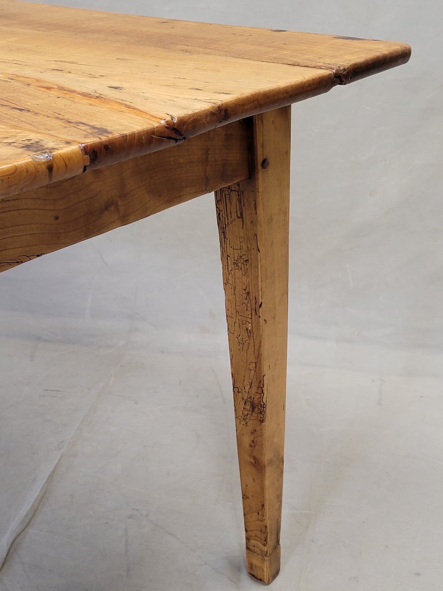 Antique French Provincial Cherry Farmhouse Table With Breadboard and Drawers