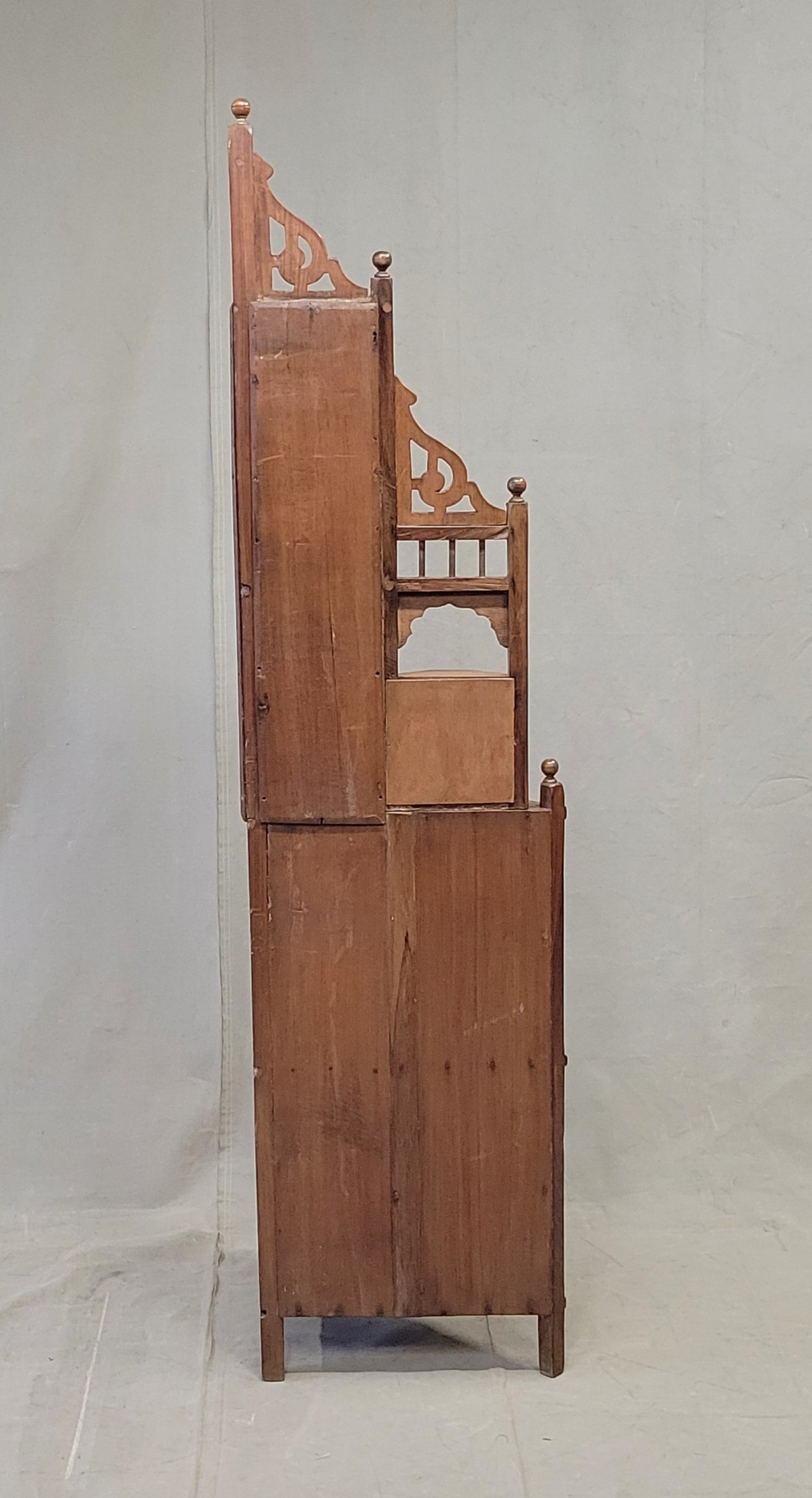 Antique British Colonial Corner Shelf Cabinet With Tiles