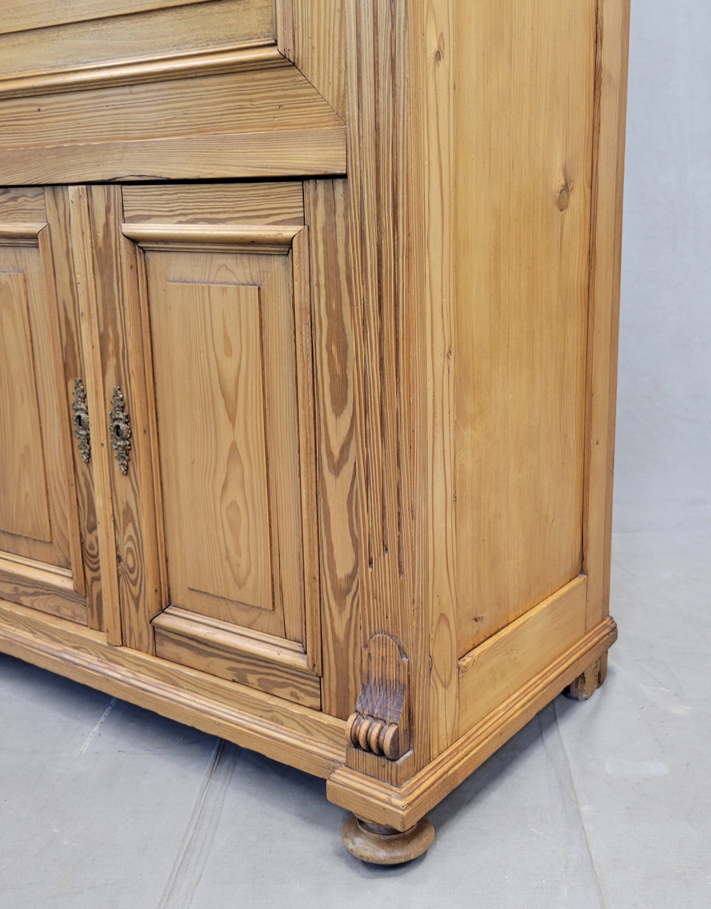Antique Danish Biedermeier Pine Secretary Desk With Blue Leather