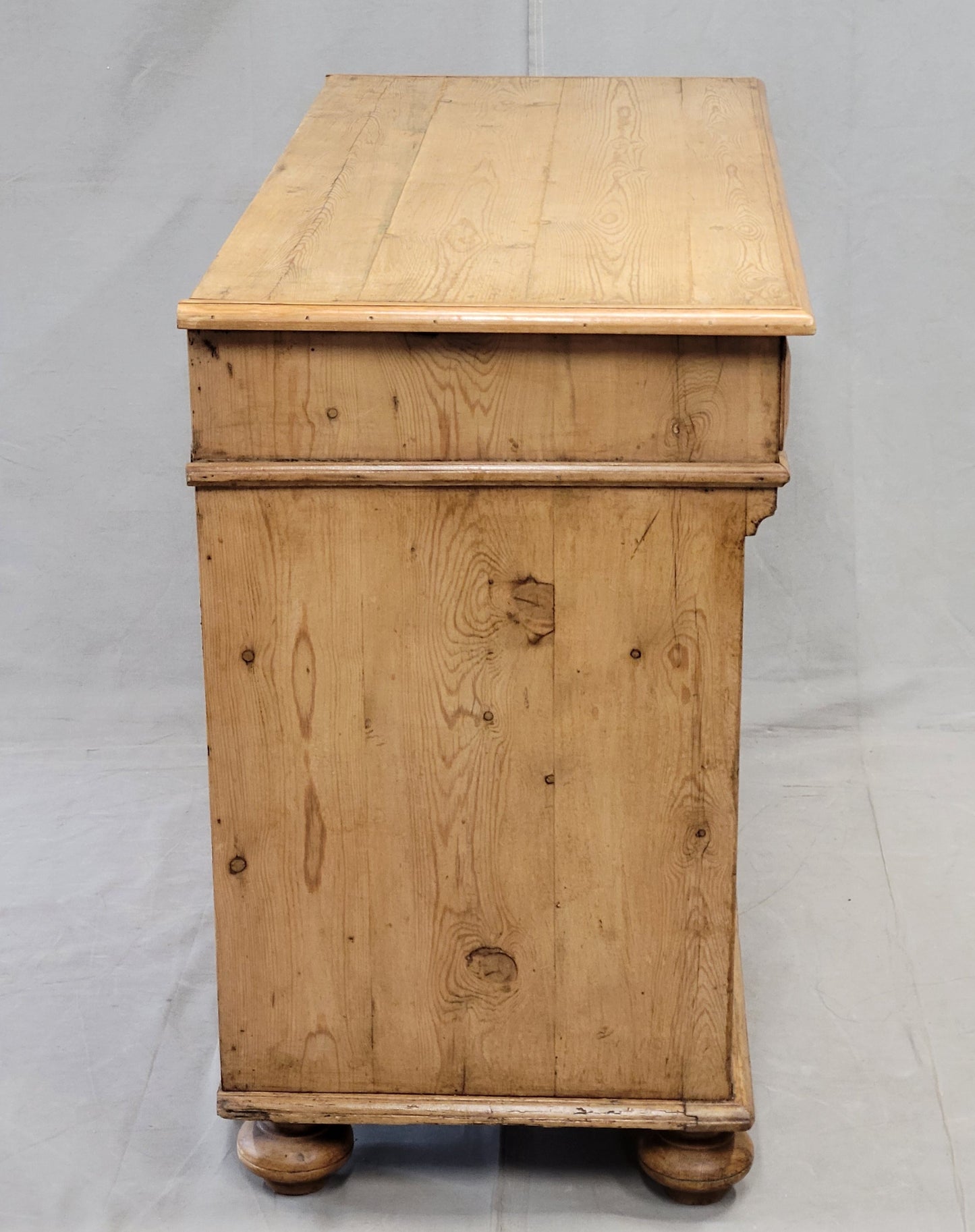 Antique Early 1900s German Pine Sideboard Buffet With Painted Carving