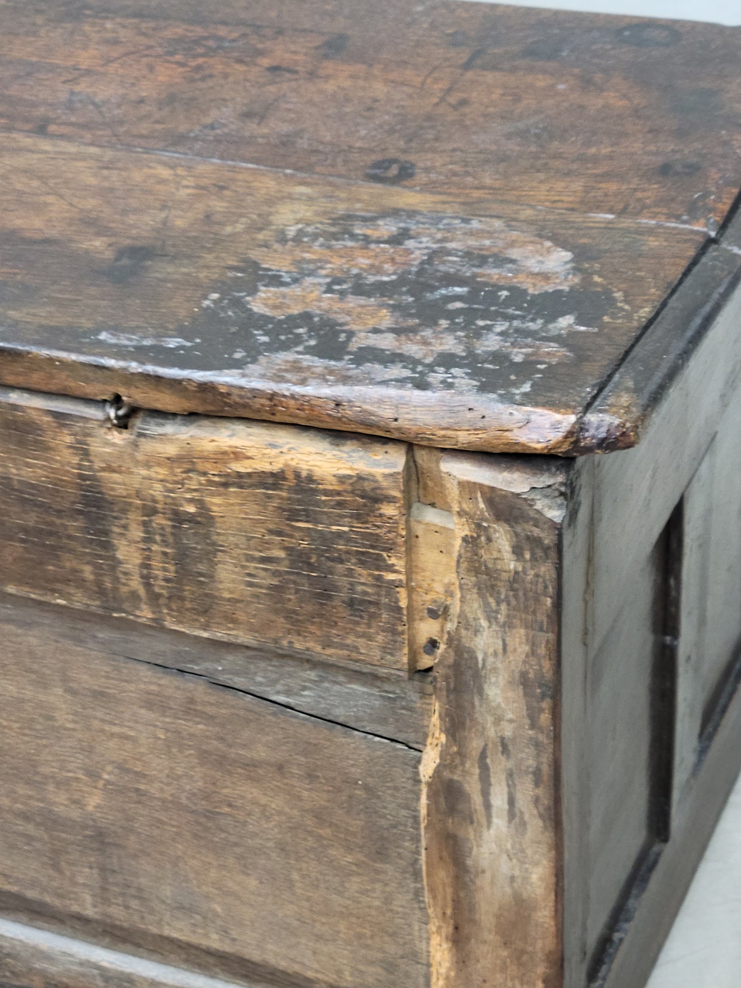 Antique 1800s English Carved Oak Coffer Storage Trunk Box