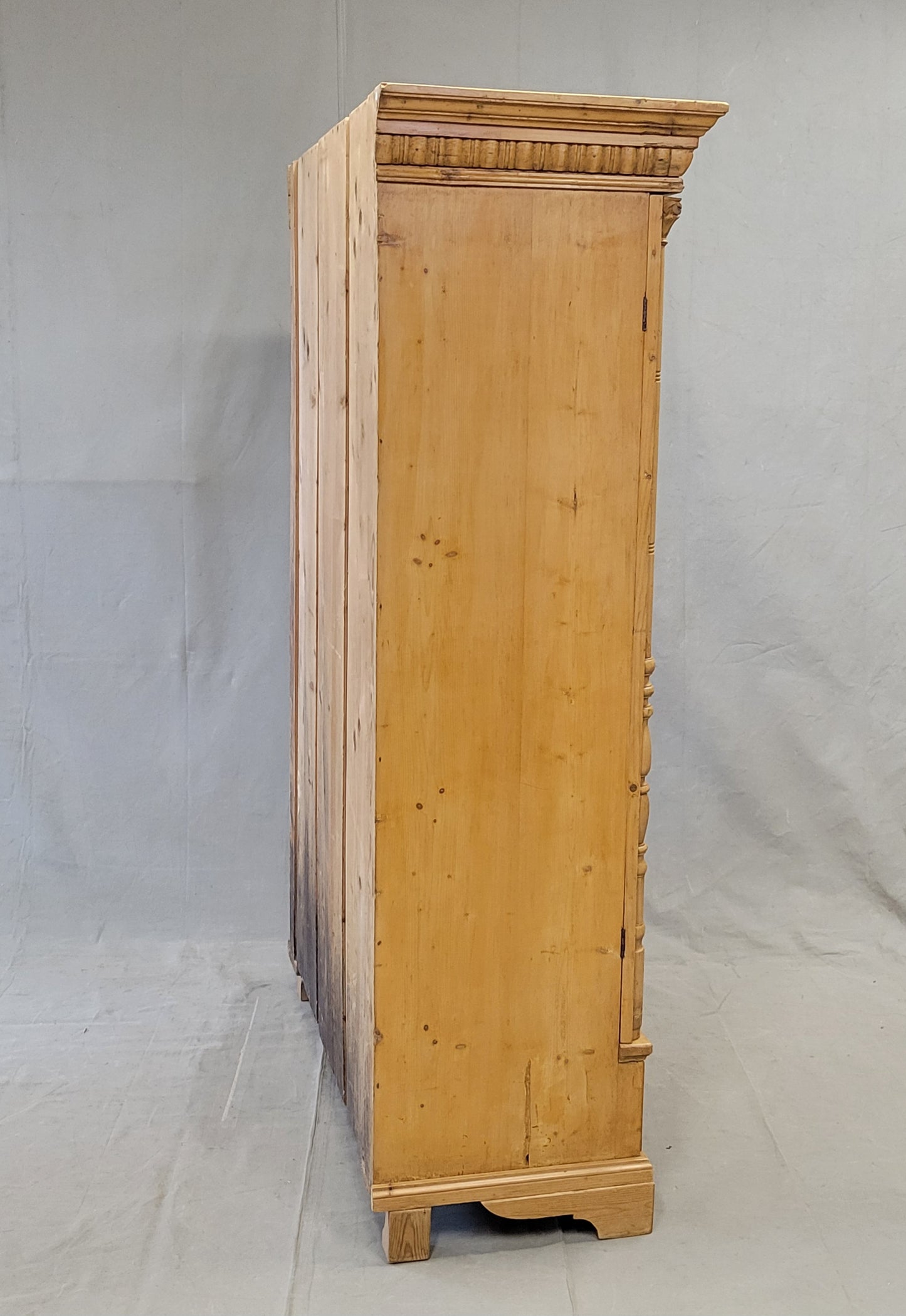 Antique Eastern European Pine Armoire Wardrobe With Shelves