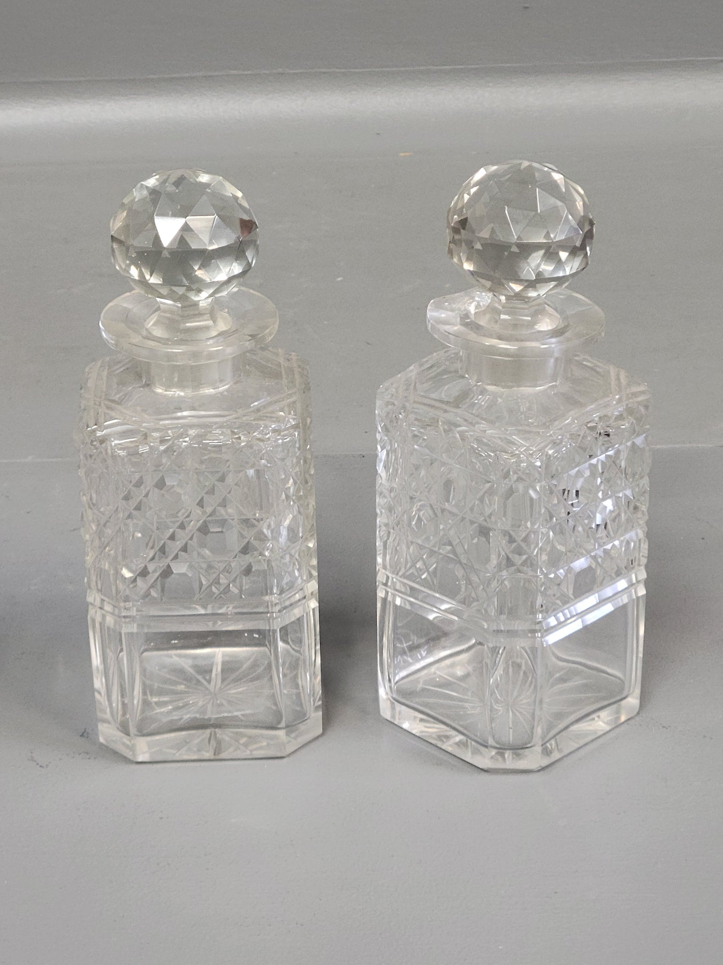 Antique Circa 1900 English Two Bottle Cut Crystal and Oak Tantalus