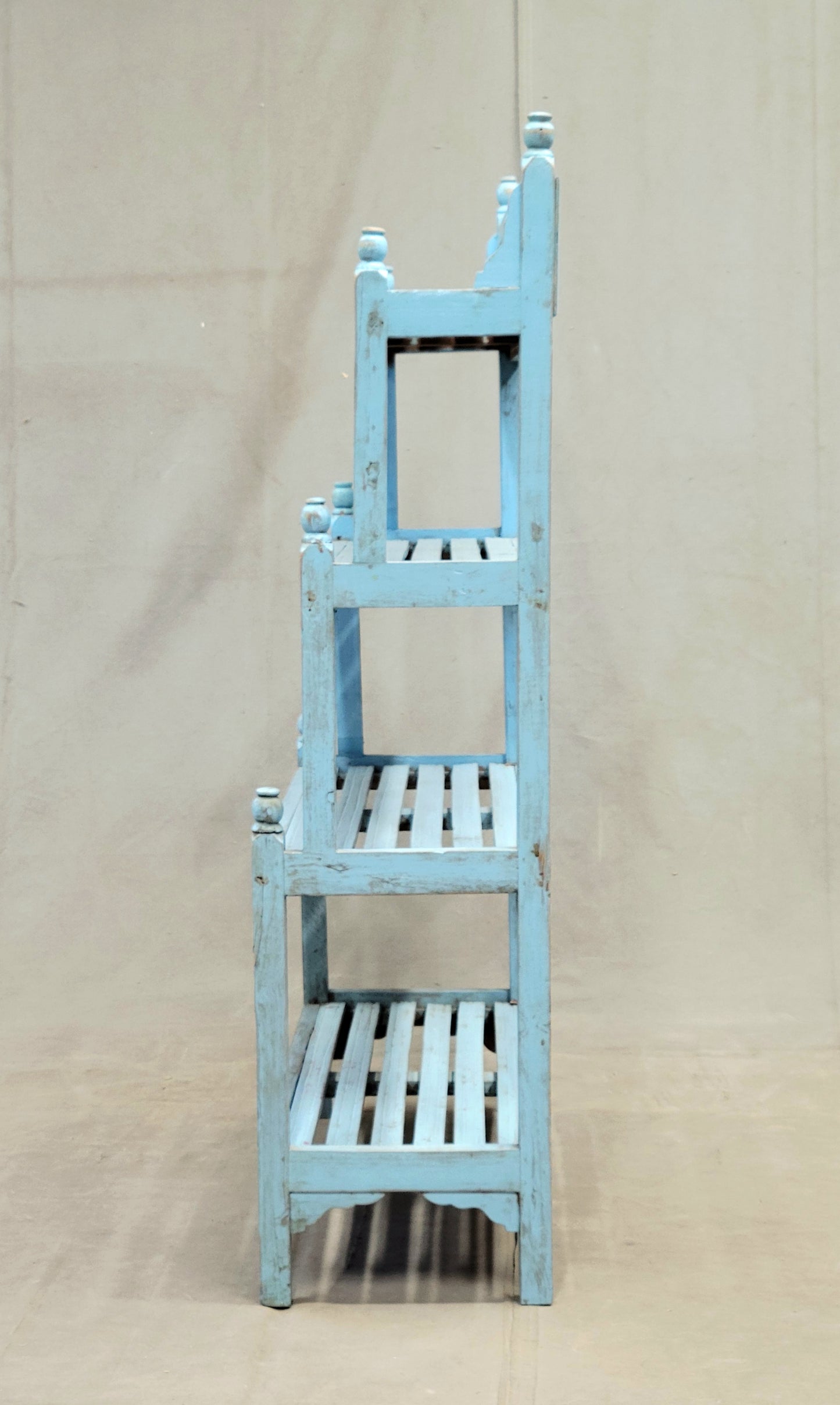 Vintage Indian Painted Bookshelf with Floral Tile