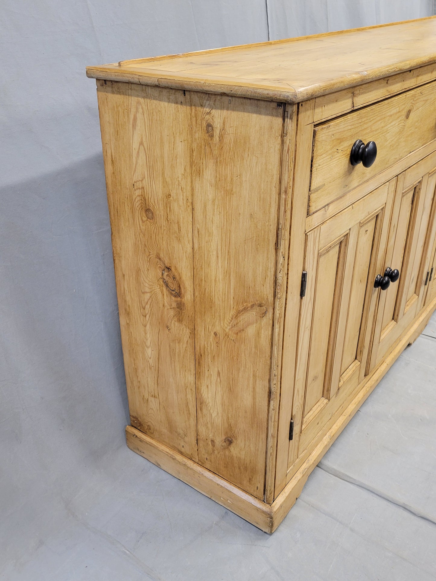 Antique English Pine Sideboard With Ebonized Knobs