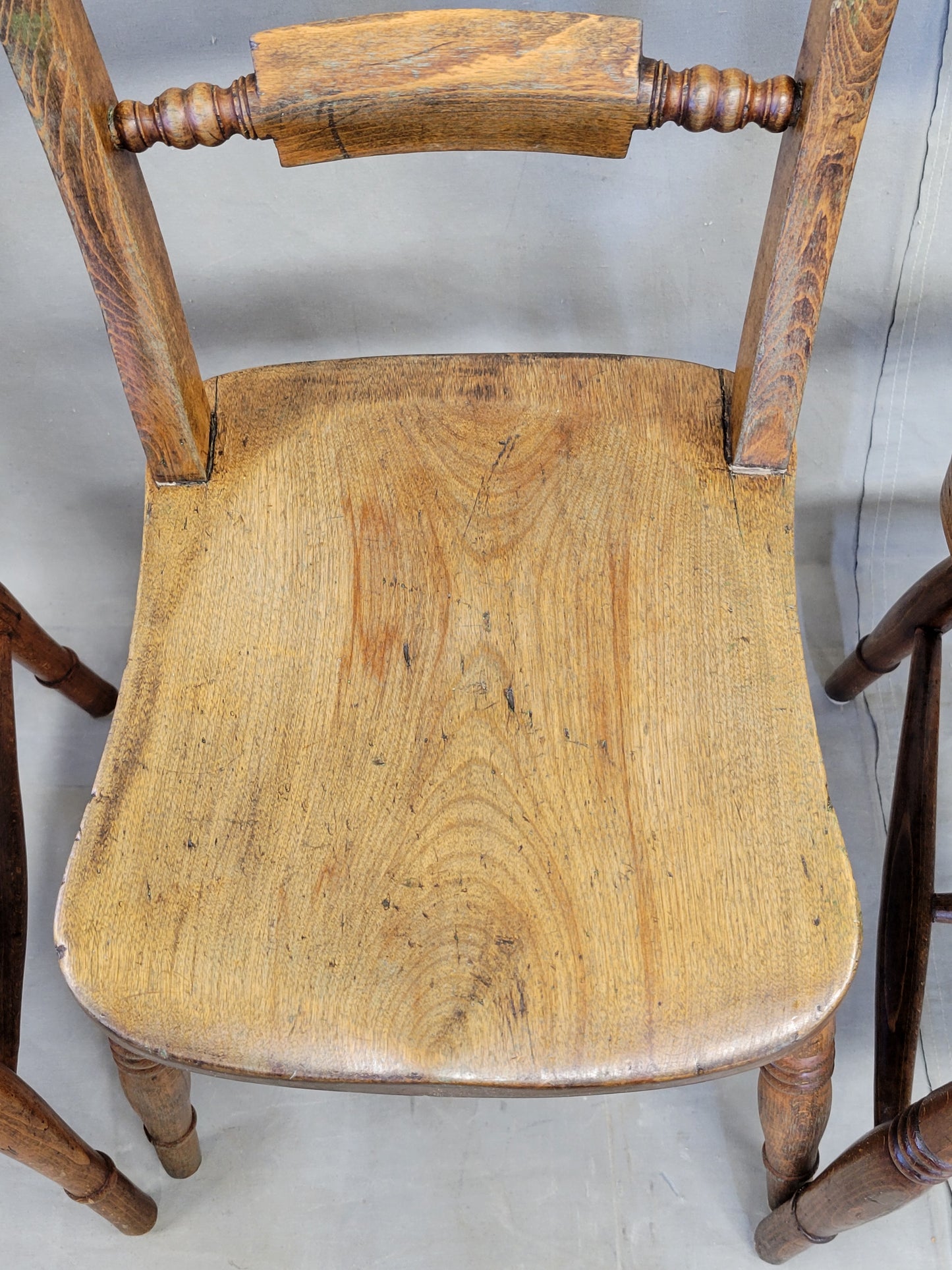 Antique 19th Century English Country Elm Oxford Bar-Back Side Chairs - Set of 6