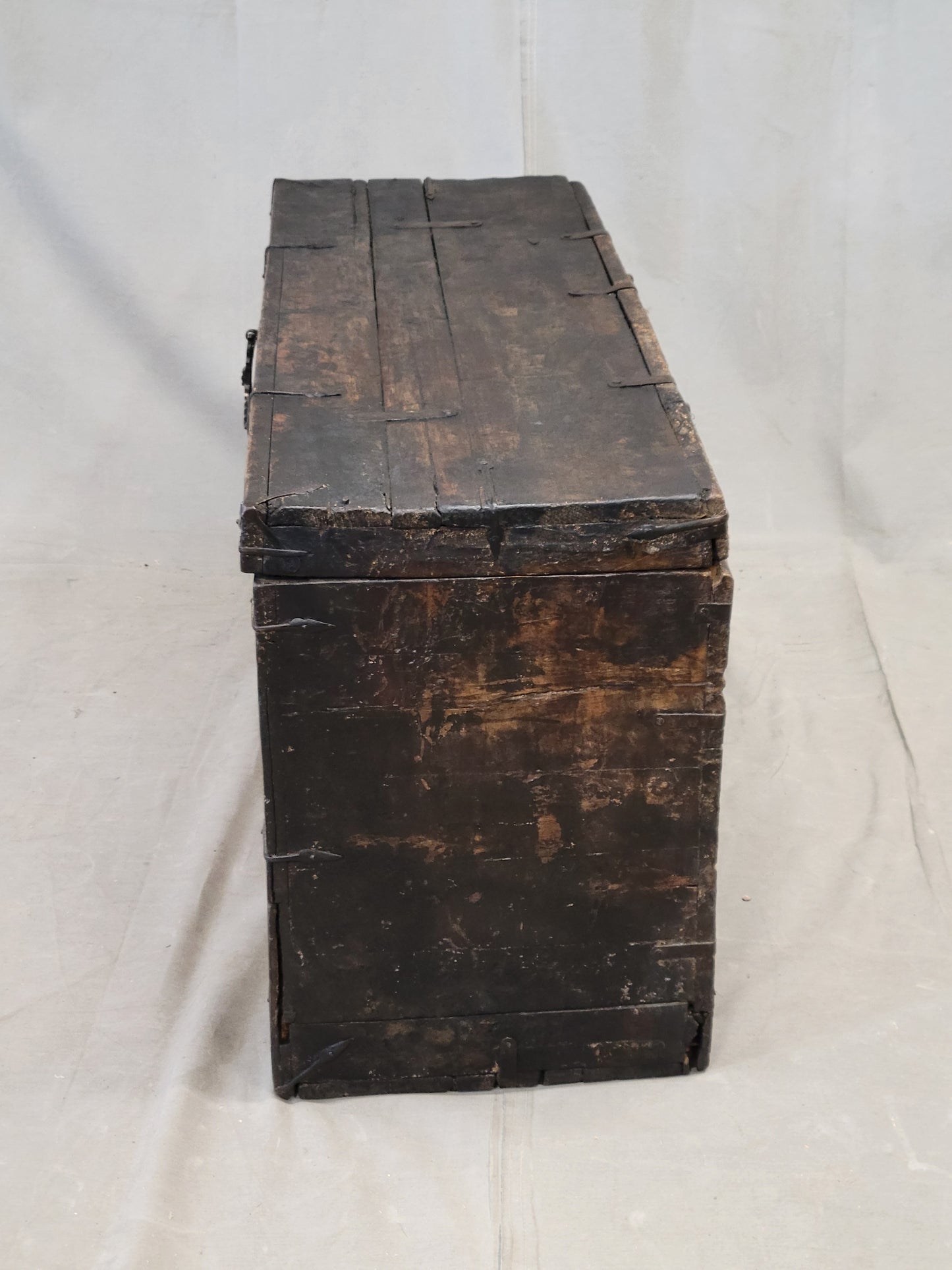 Antique Early 1900s Tibetan Trunk With Original Paint in Flaming Jewel Motif