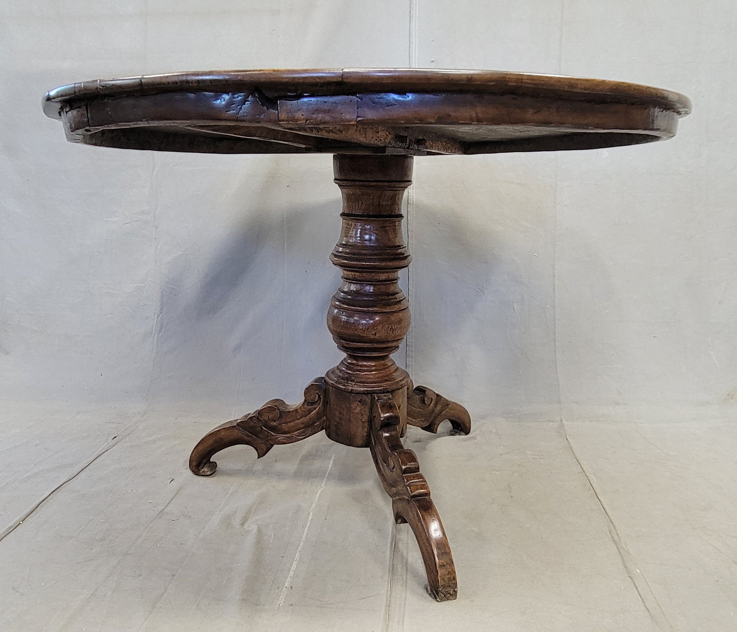 Antique Dutch Colonial Rustic Round Teak Dining Table