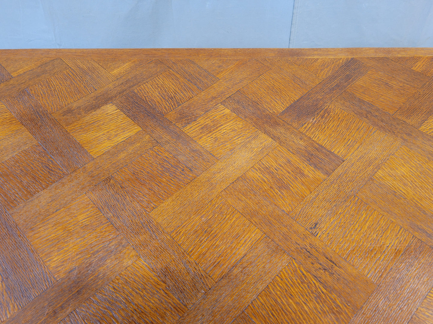 Vintage French Oak Parquet Top Draw Leaf Table