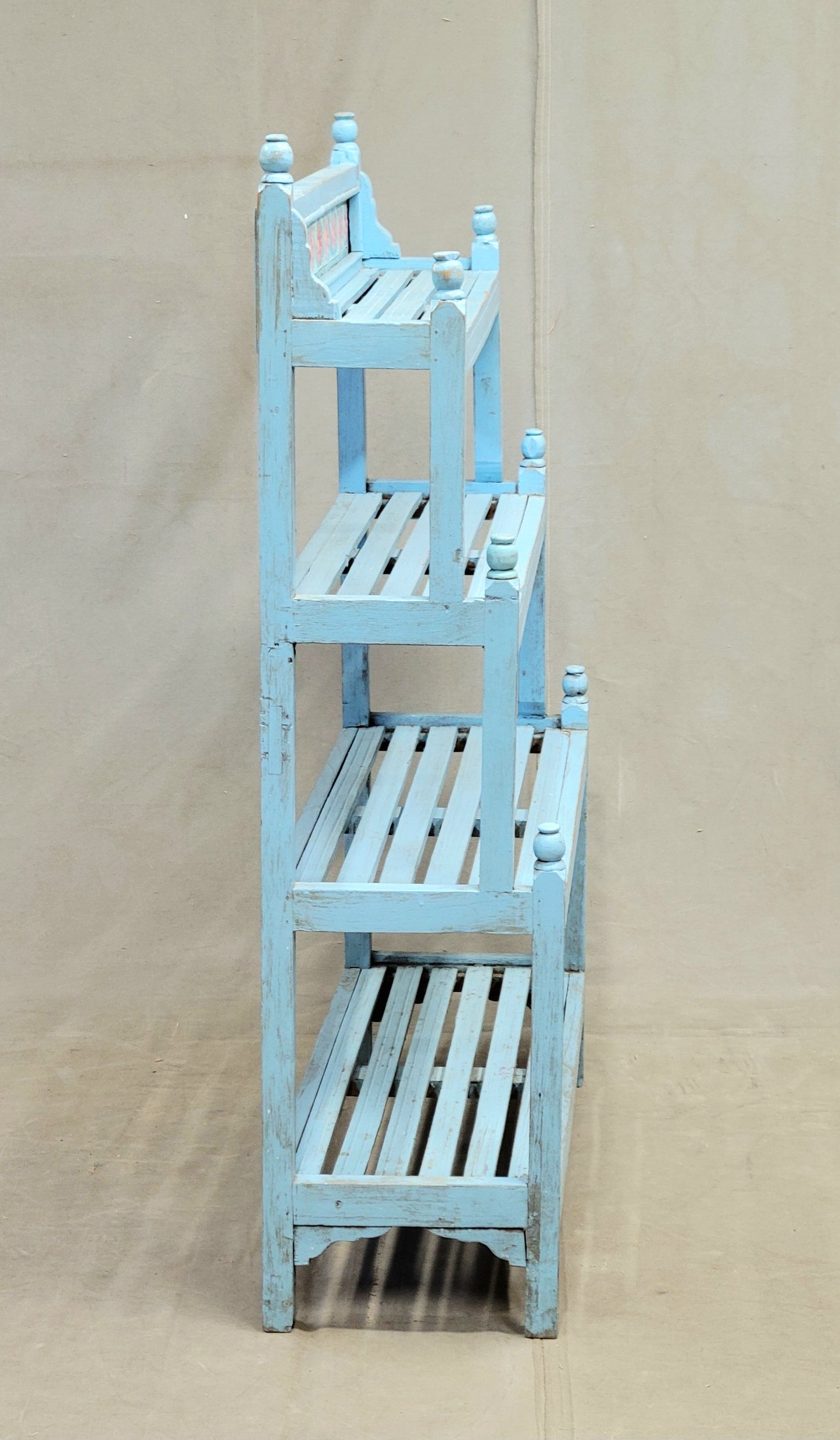 Vintage Indian Painted Bookshelf with Floral Tile