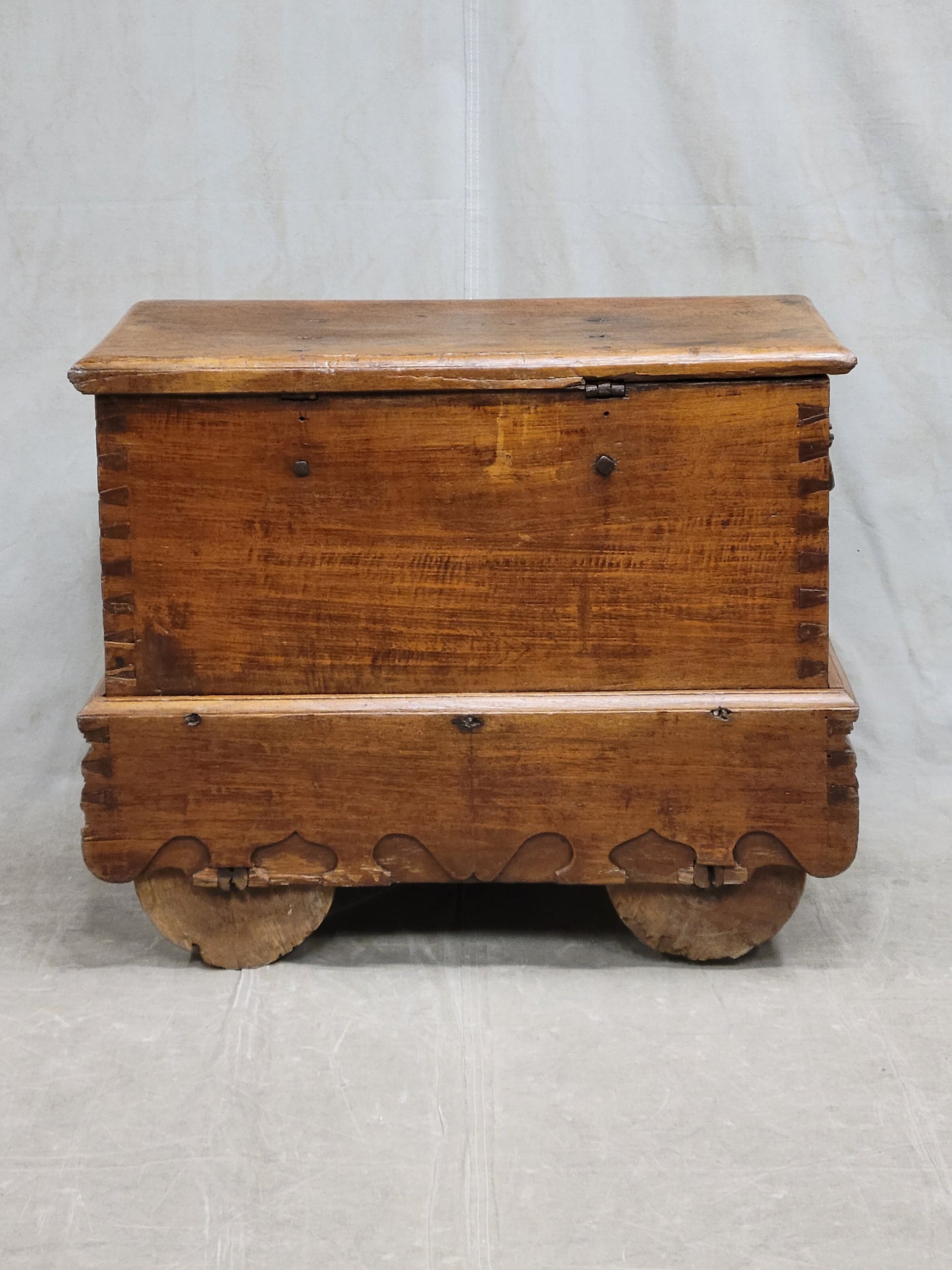 Antique Javanese Teak Grobog Blanket Chest on Wheels