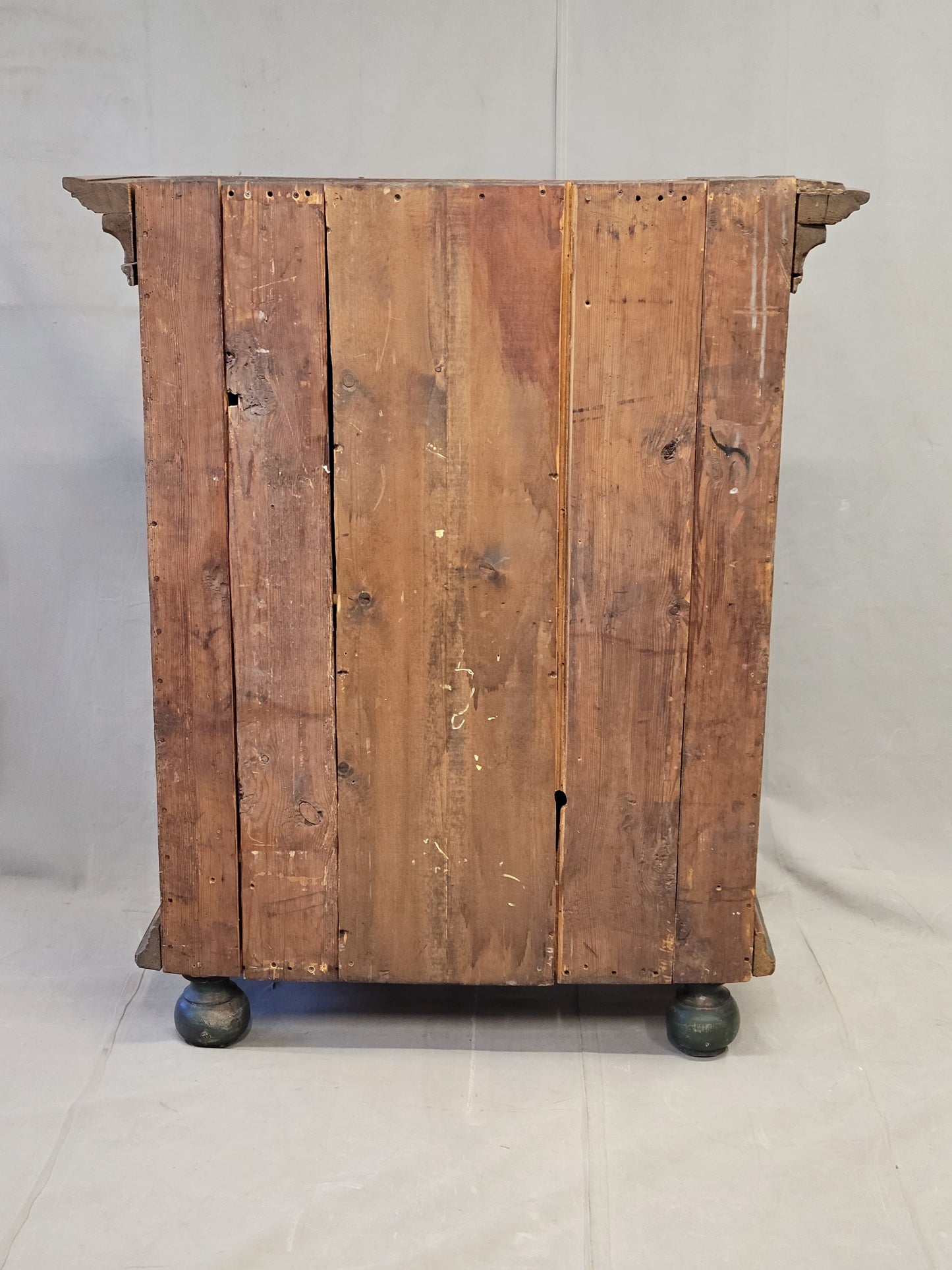 Antique 19th Century Austrian Pine Cupboard With Original Faux Bois Paint and Floral Accents