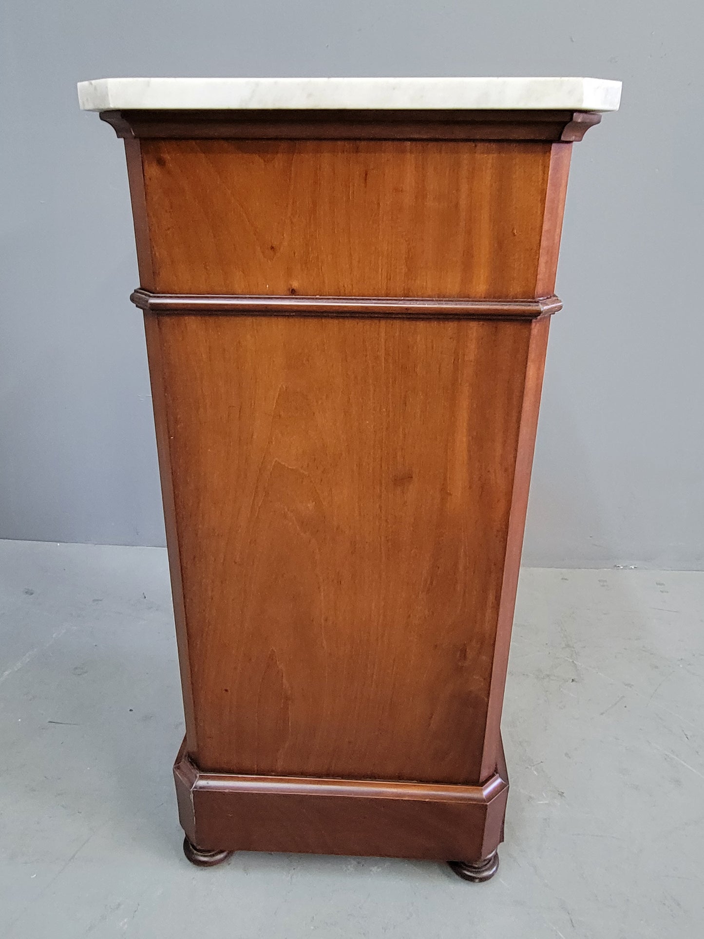 Antique 1860s English Mahogany and Carrera Marble Nightstand/Pot Cupboard With Drawers