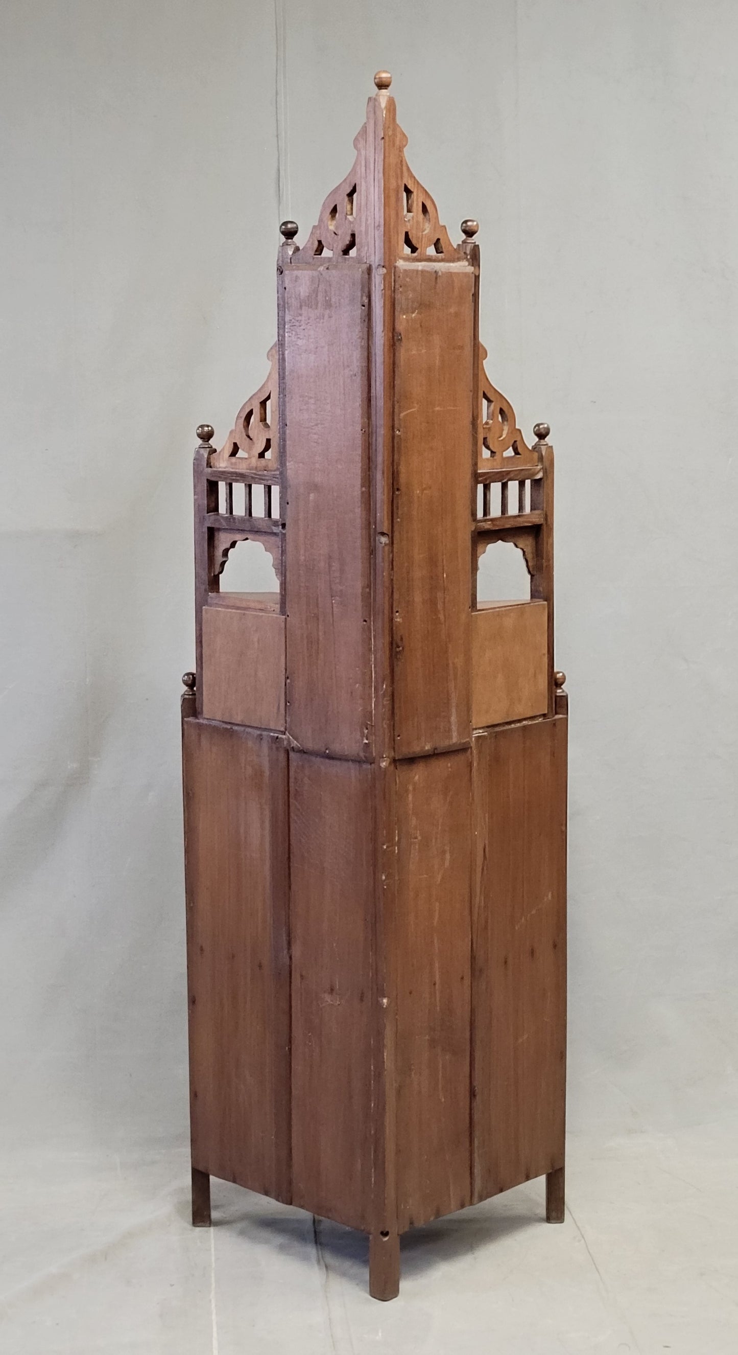 Antique British Colonial Corner Shelf Cabinet With Tiles