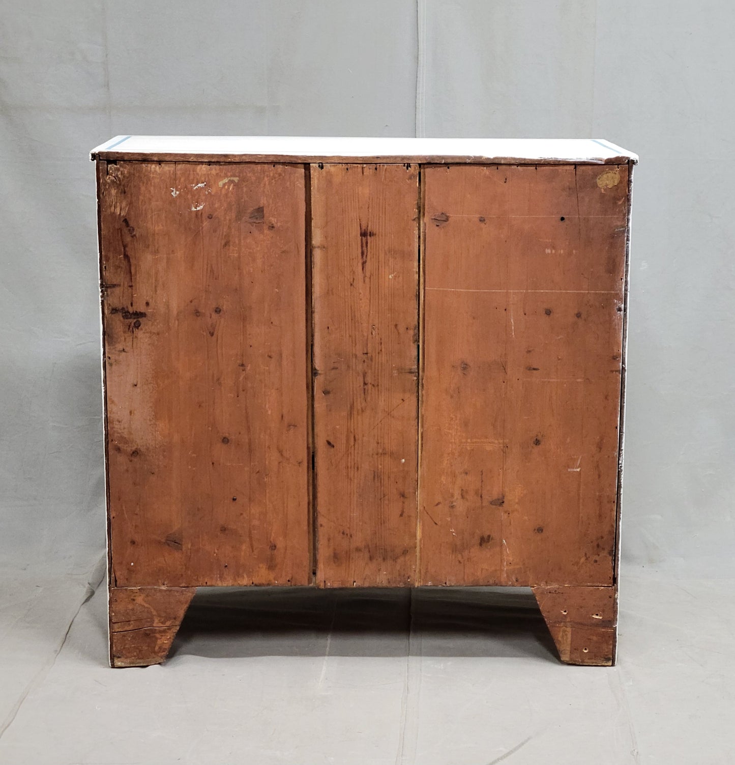 Antique English Painted Mahogany Dresser With Blue French Line Motif