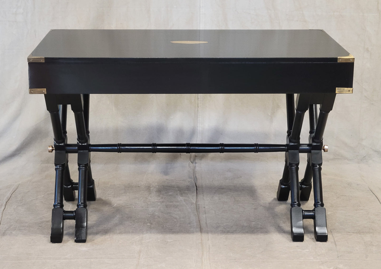 Vintage Bombay Company Faux Bamboo Campaign Desk With Black Lacquer