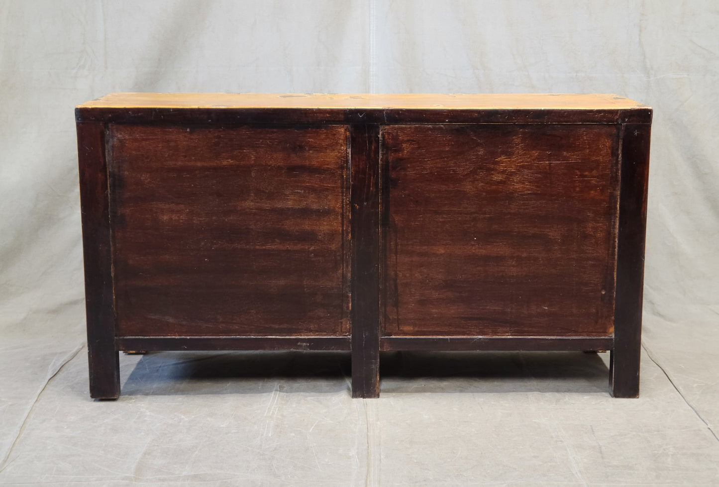 Vintage Chinese Distressed Lacquer Storage Cabinet Console With Floral Motif